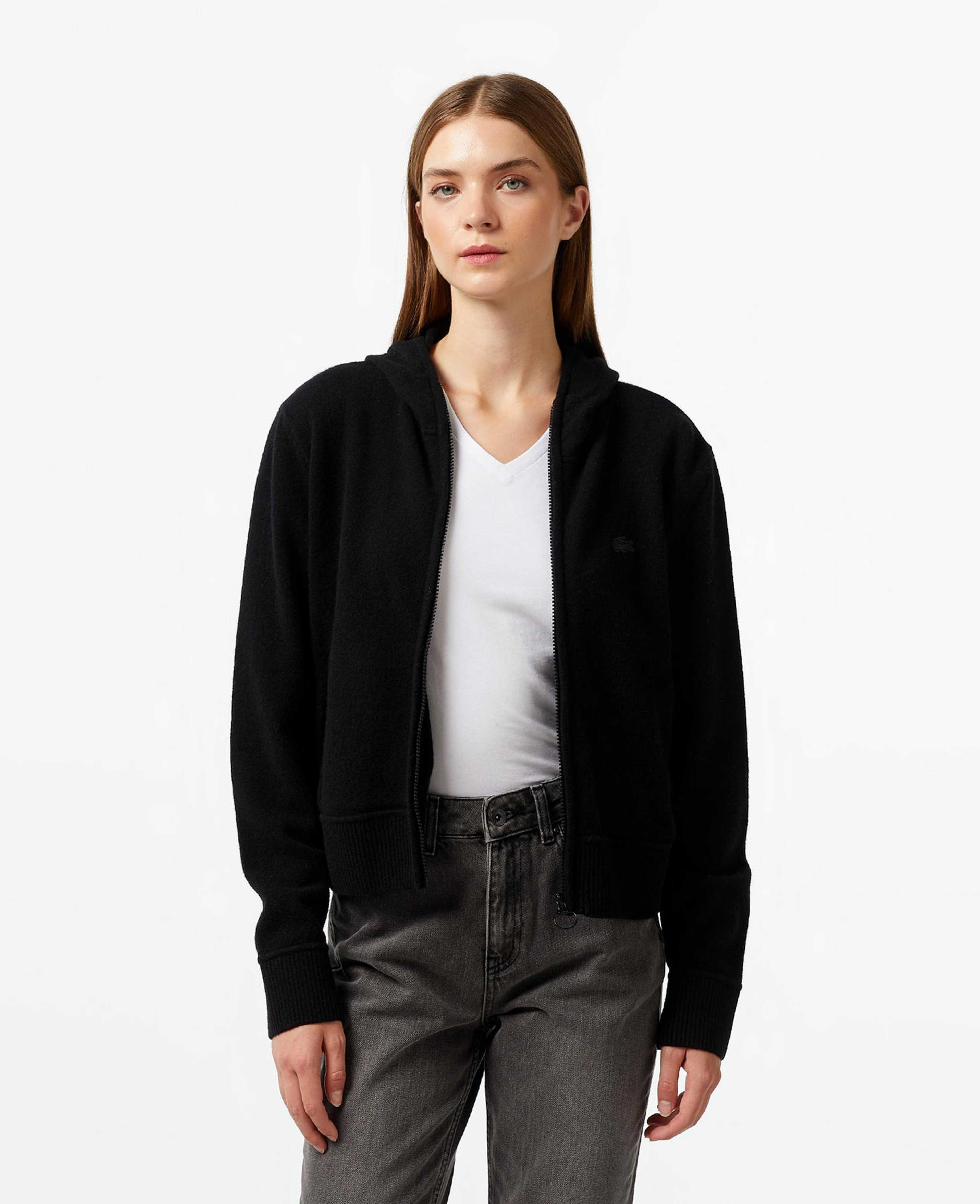 Lacoste Kadın Relaxed Fit Kapüşonlu Siyah Hırka