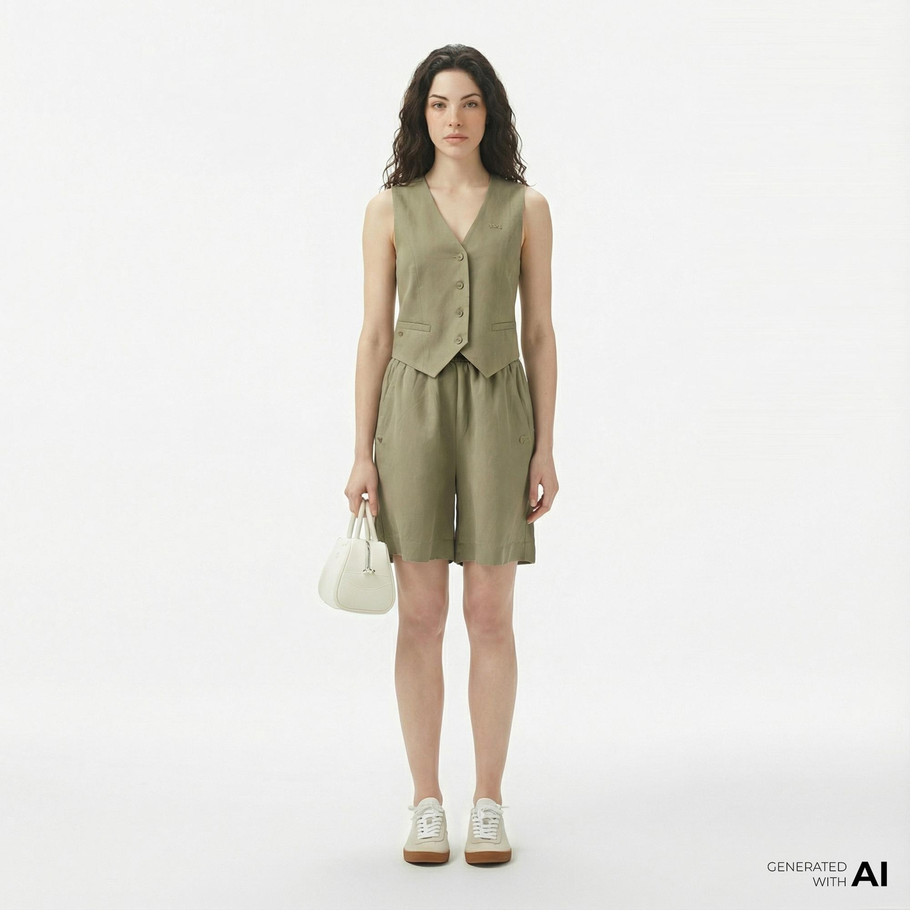 Lacoste Kadın Regular Fit Haki Bermuda Şort