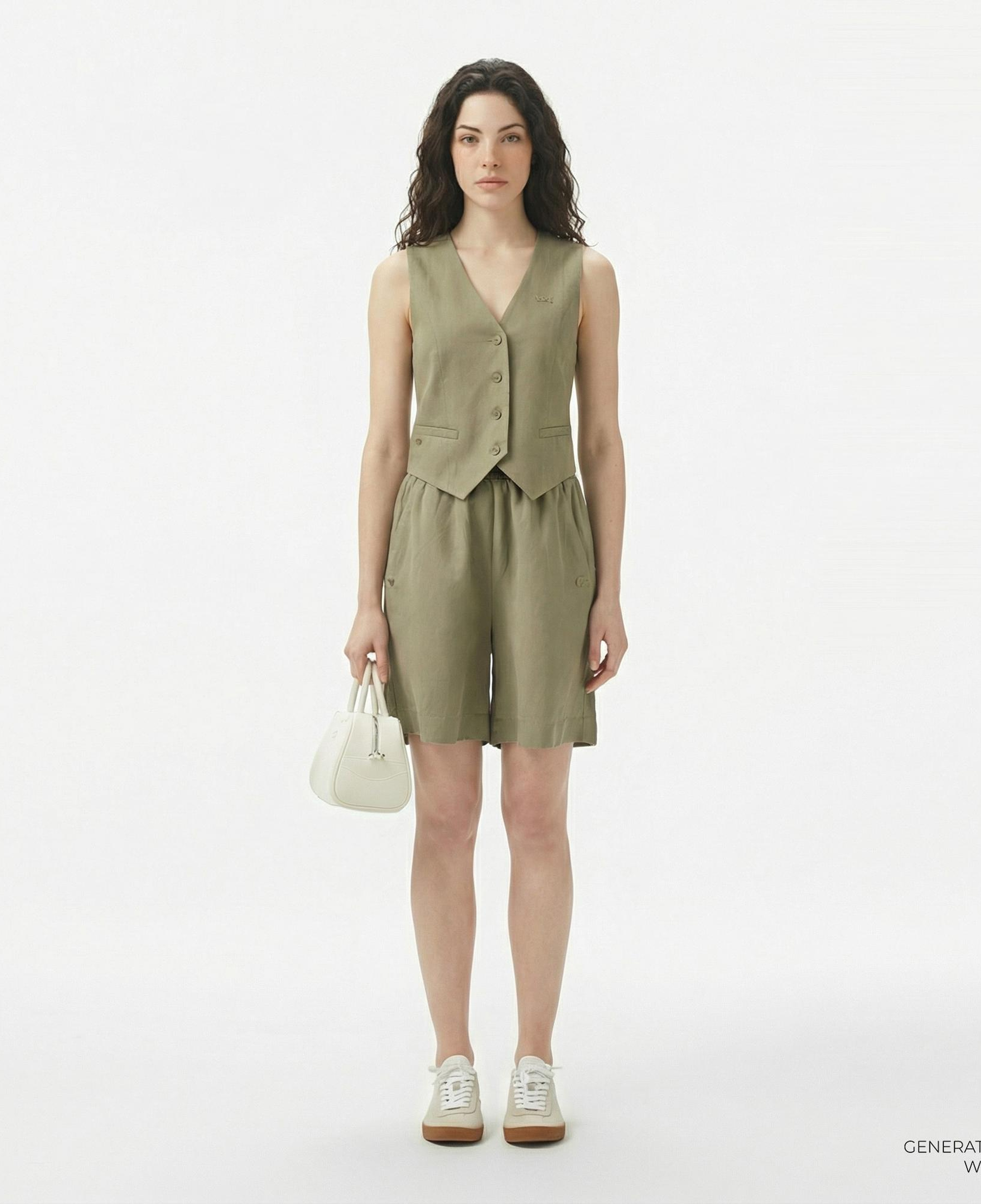 Lacoste Kadın Regular Fit Haki Bermuda Şort