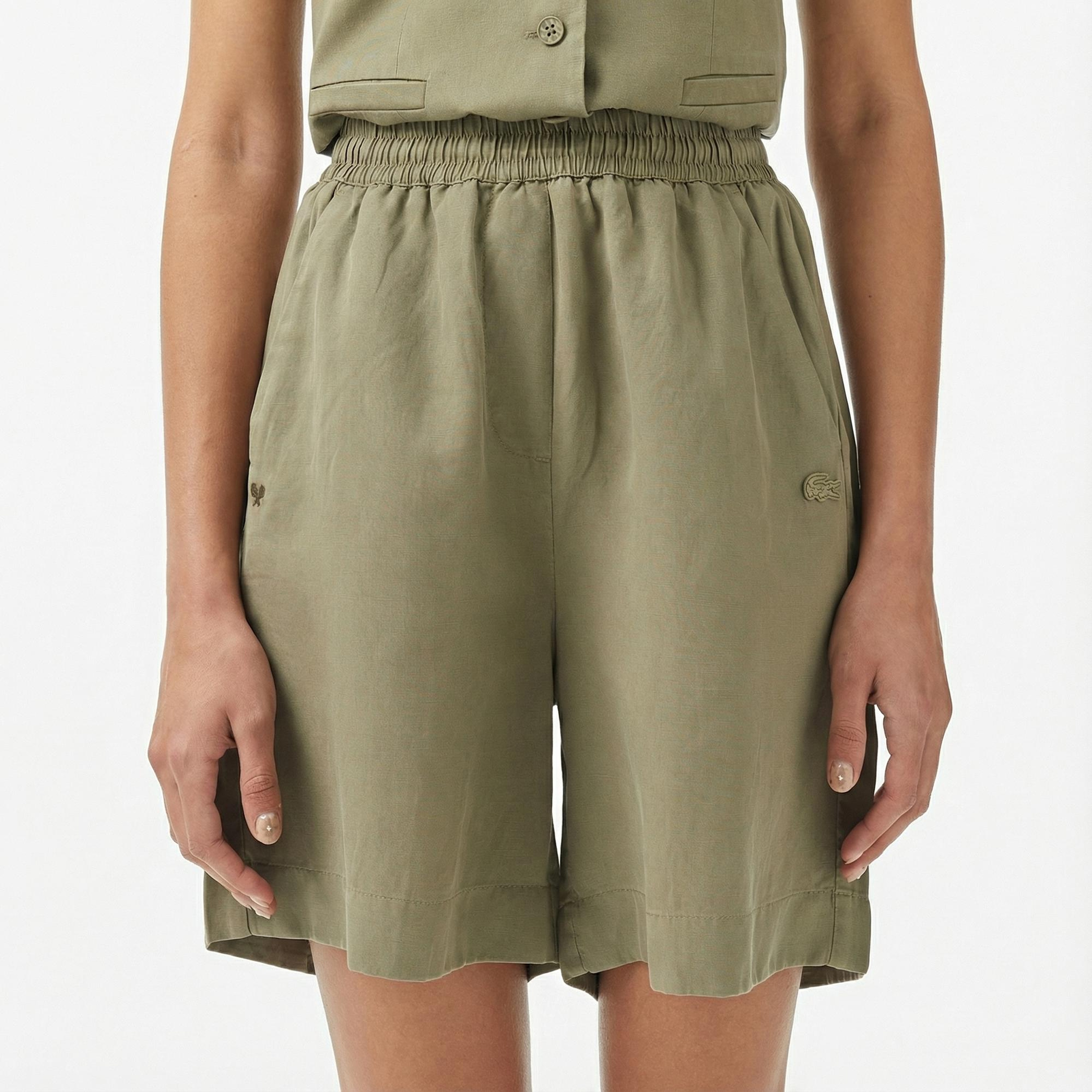 Lacoste Kadın Regular Fit Haki Bermuda Şort