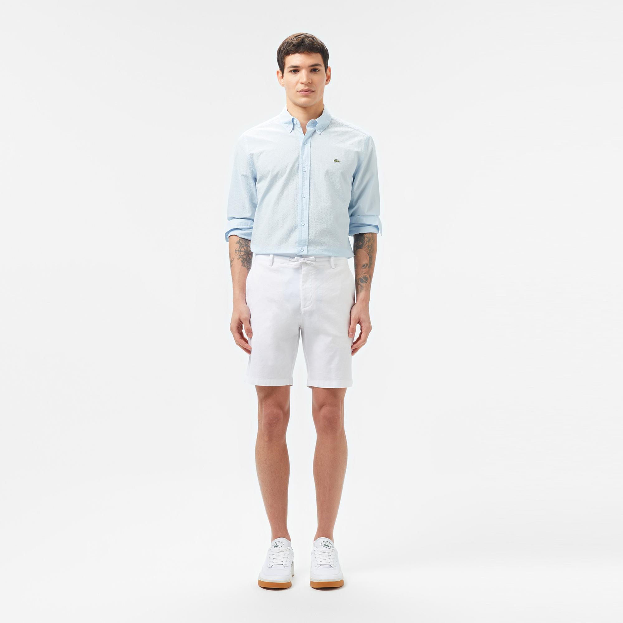 Lacoste Erkek Regular Fit Keten Beyaz Bermuda Şort