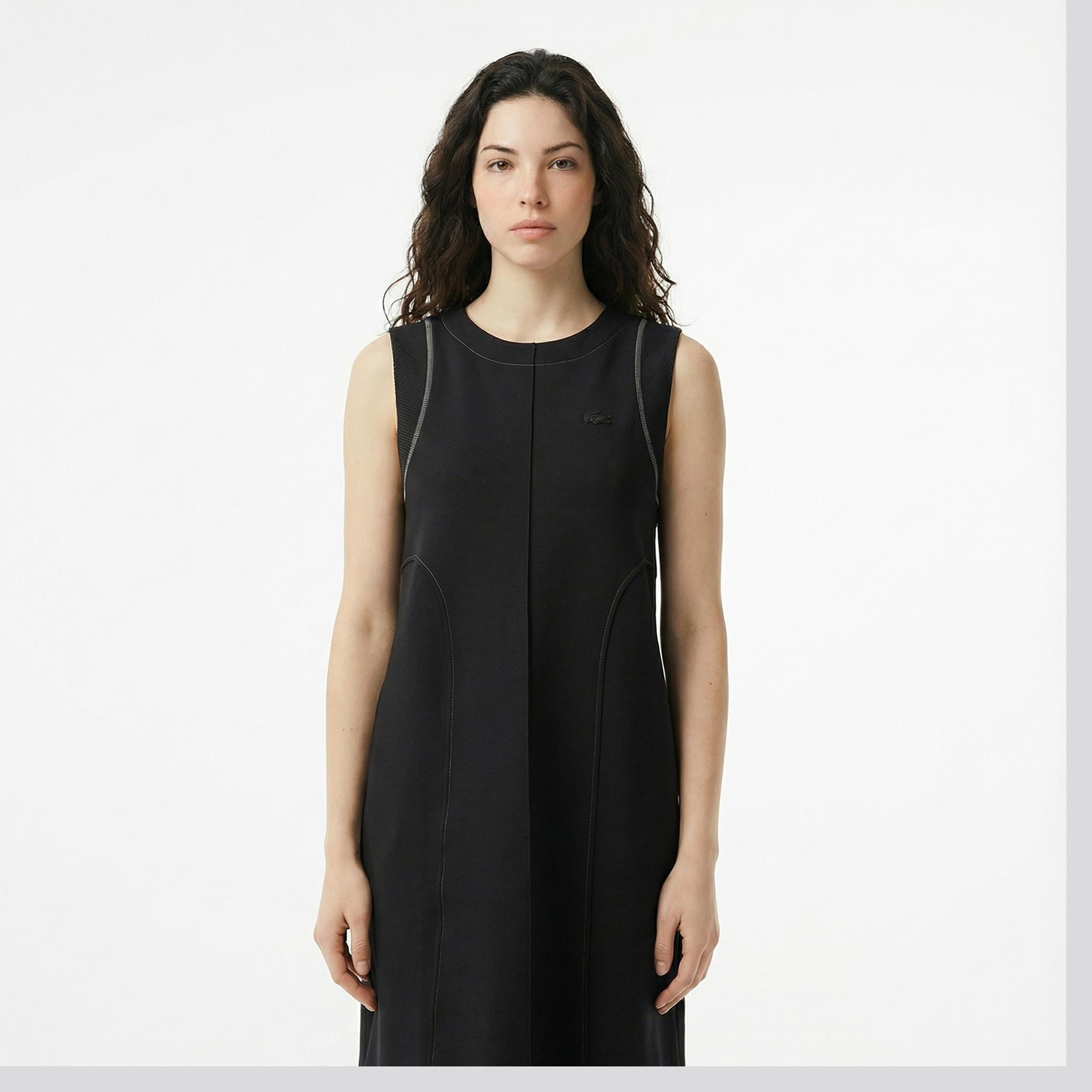 Lacoste Kadın Relaxed Fit Kolsuz Bisiklet Yaka Siyah Elbise