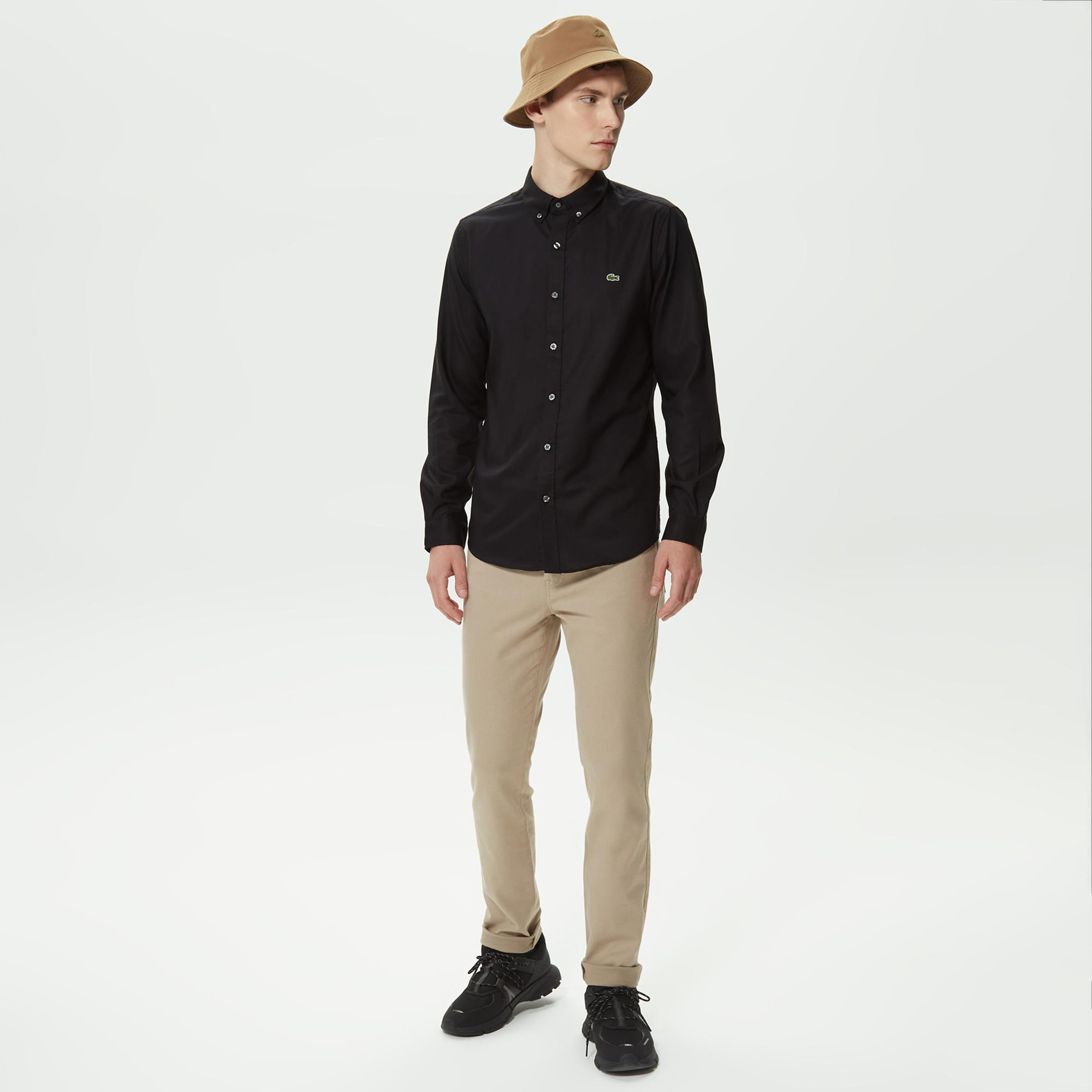 Lacoste Erkek Slim Fit Düğmeli Yaka Siyah Gömlek