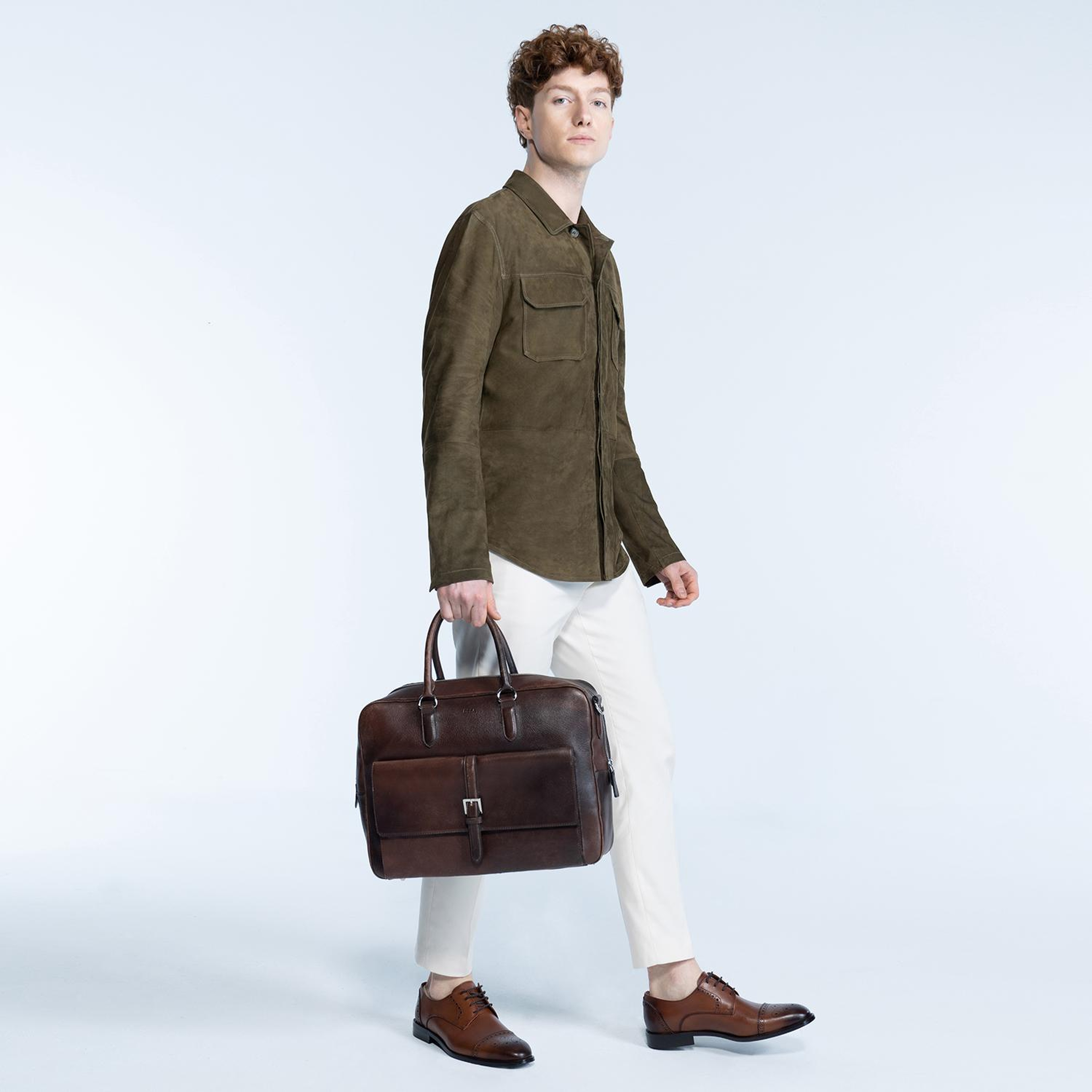 Saverio Erkek Yeşil Süet Deri Gömlek