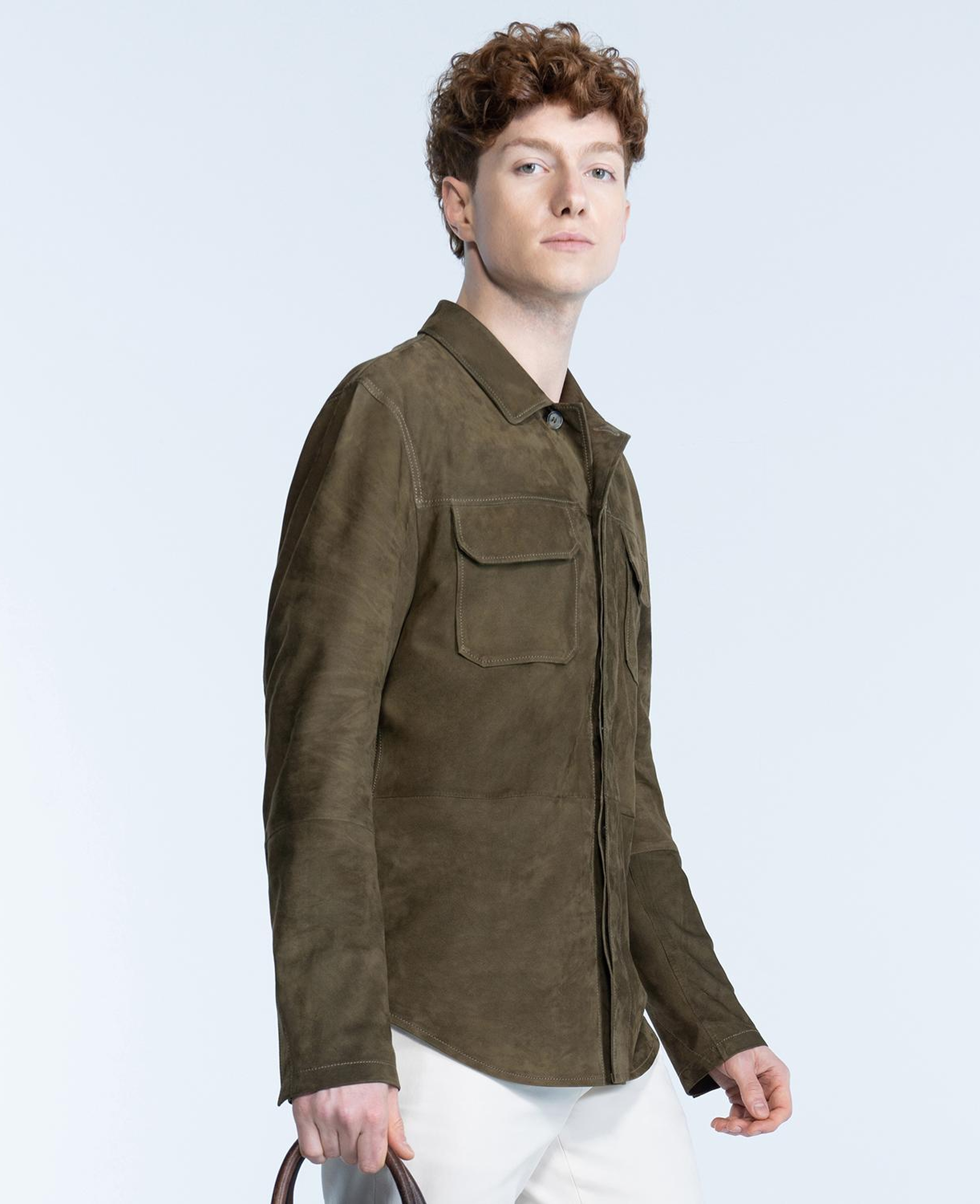 Saverio Erkek Yeşil Süet Deri Gömlek