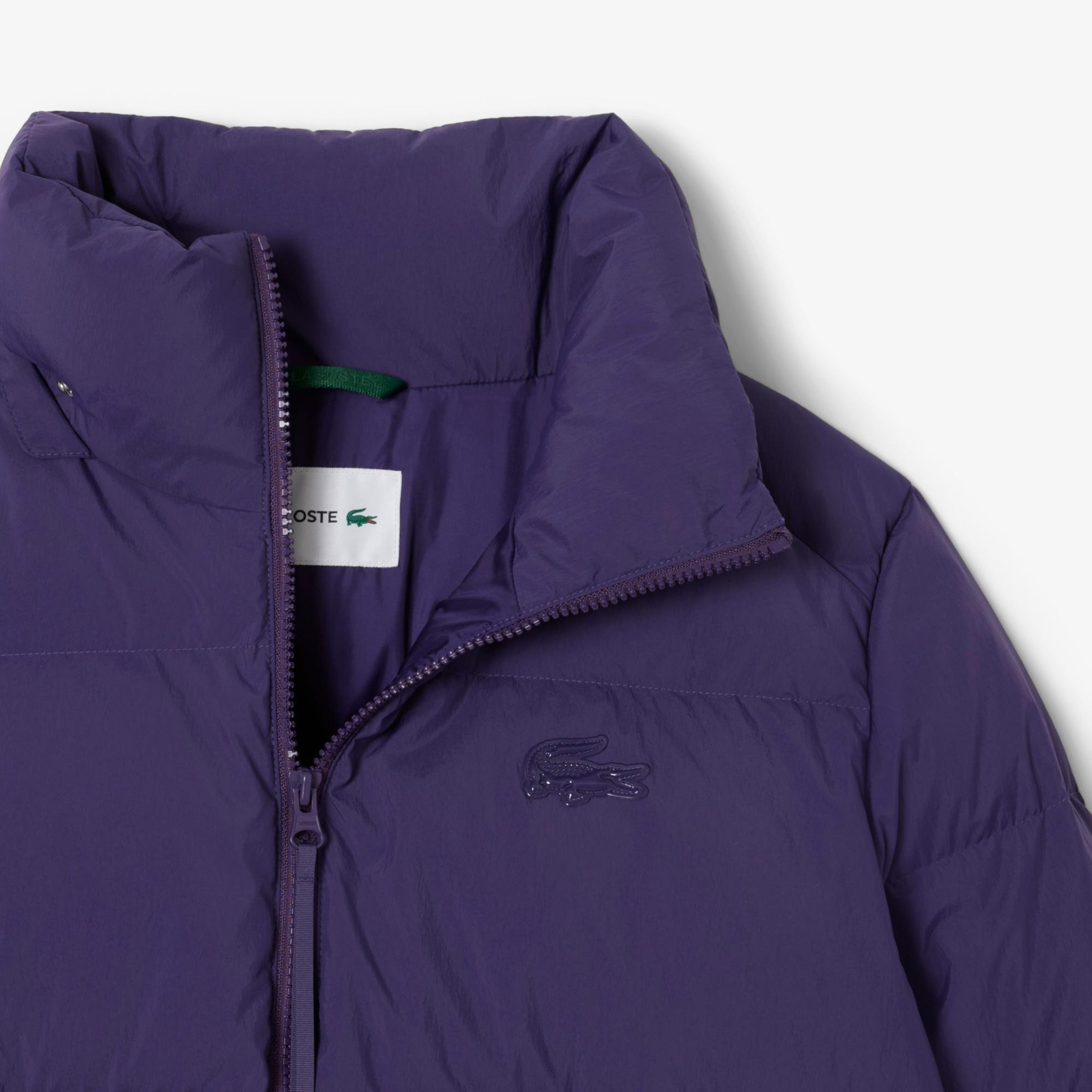 Lacoste Kadın Relaxed Fit Kapüşonlu Mor Şişme Mont