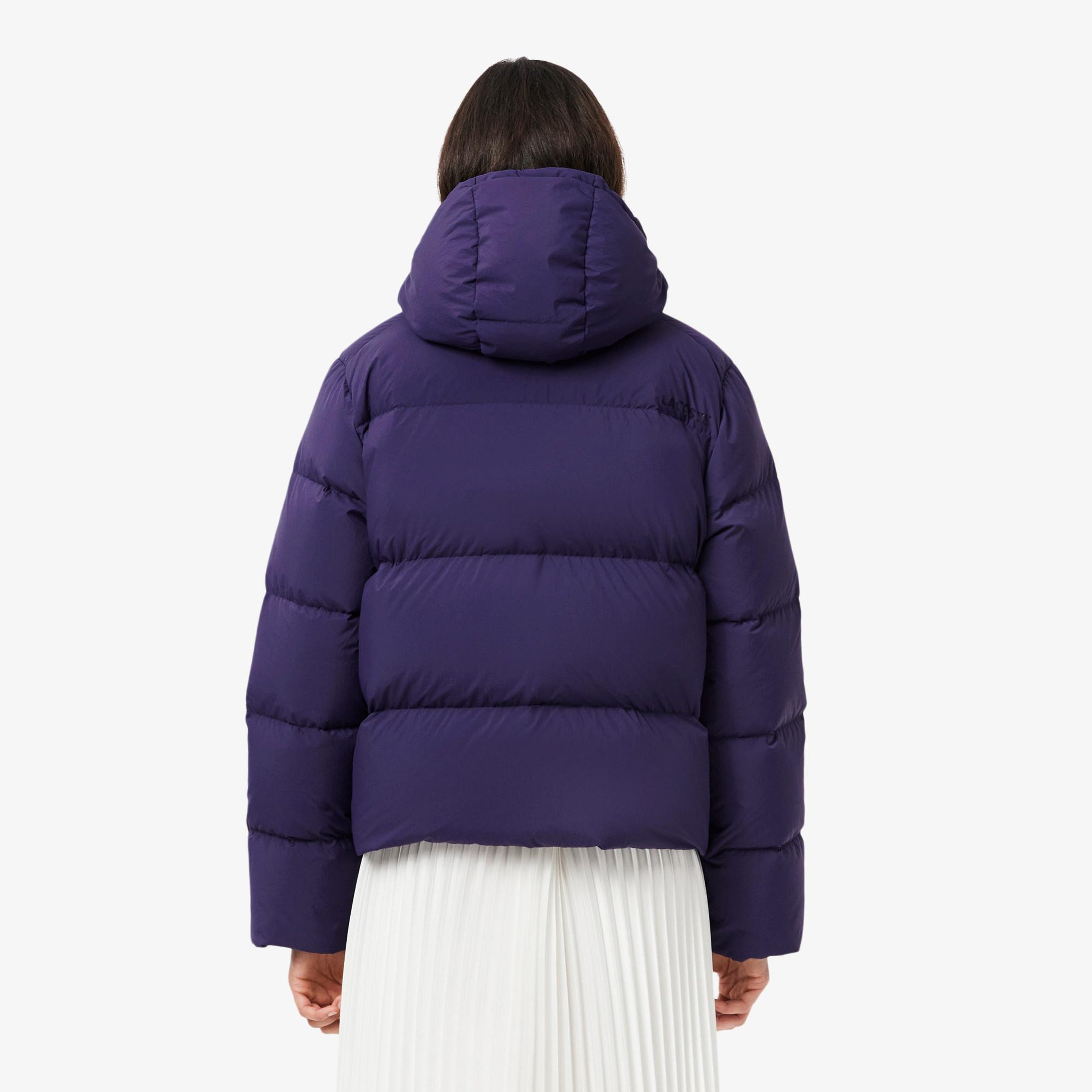 Lacoste Kadın Relaxed Fit Kapüşonlu Mor Şişme Mont