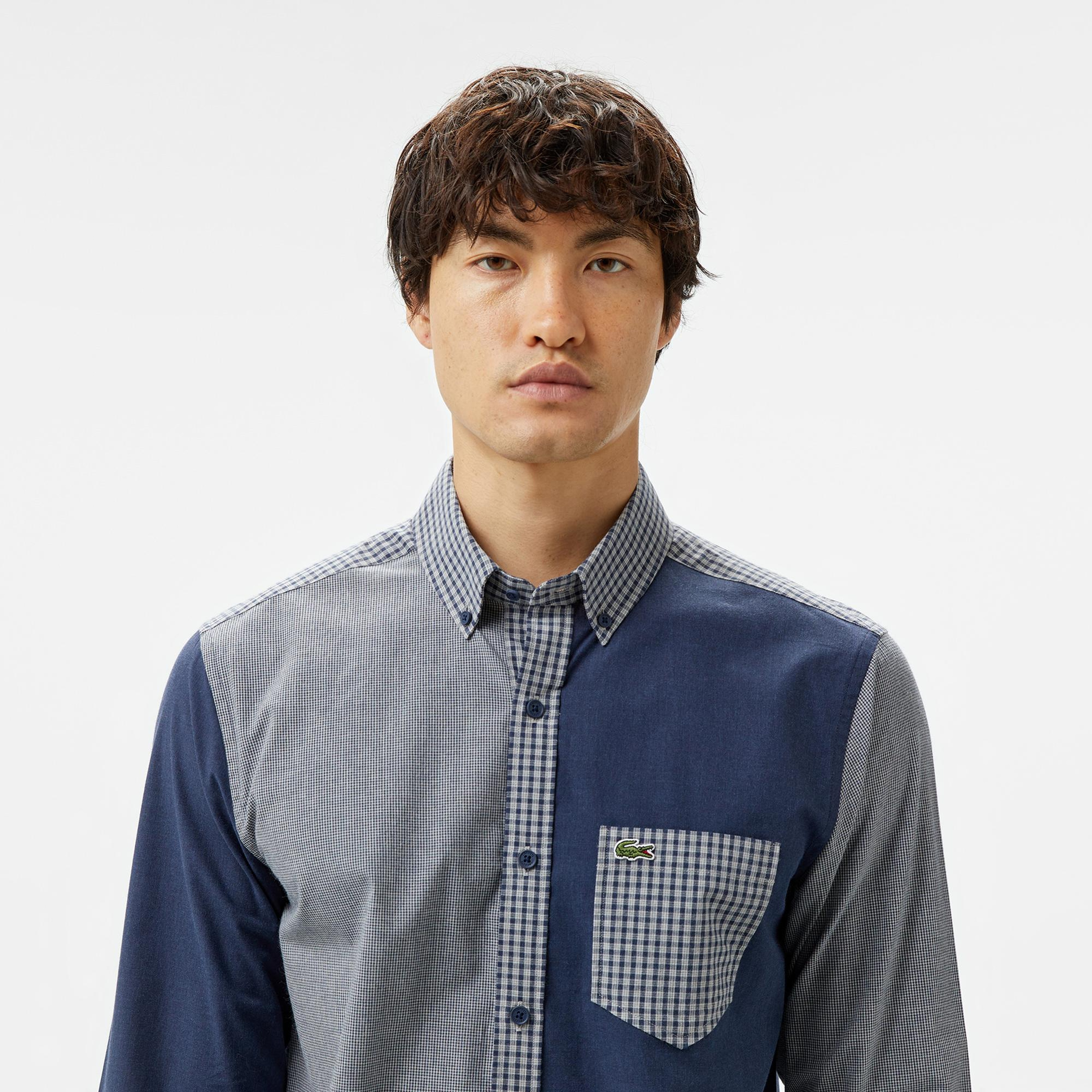 Lacoste Erkek Relaxed Fit Düğmeli Yaka Ekose Lacivert Gömlek