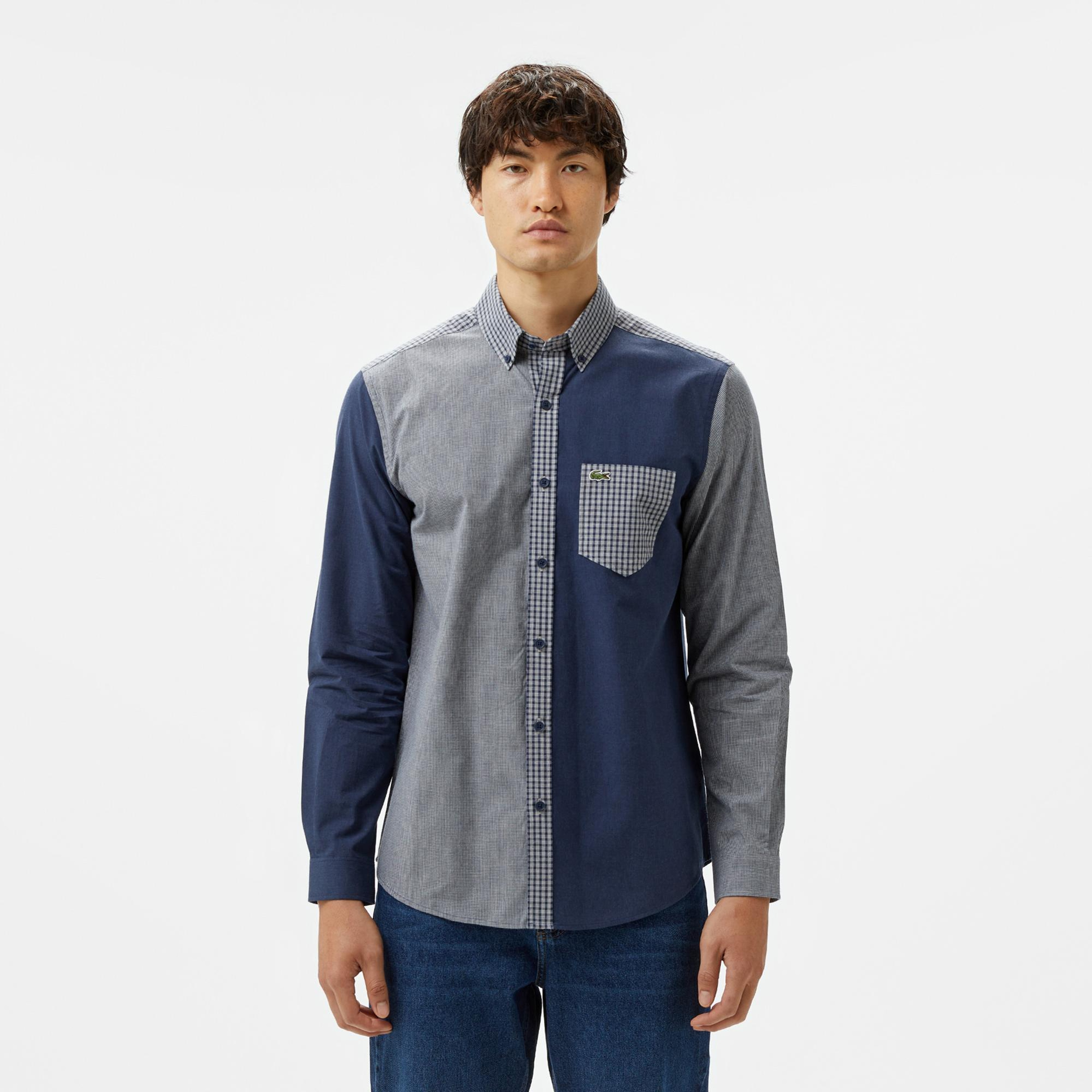 Lacoste Erkek Relaxed Fit Düğmeli Yaka Ekose Lacivert Gömlek