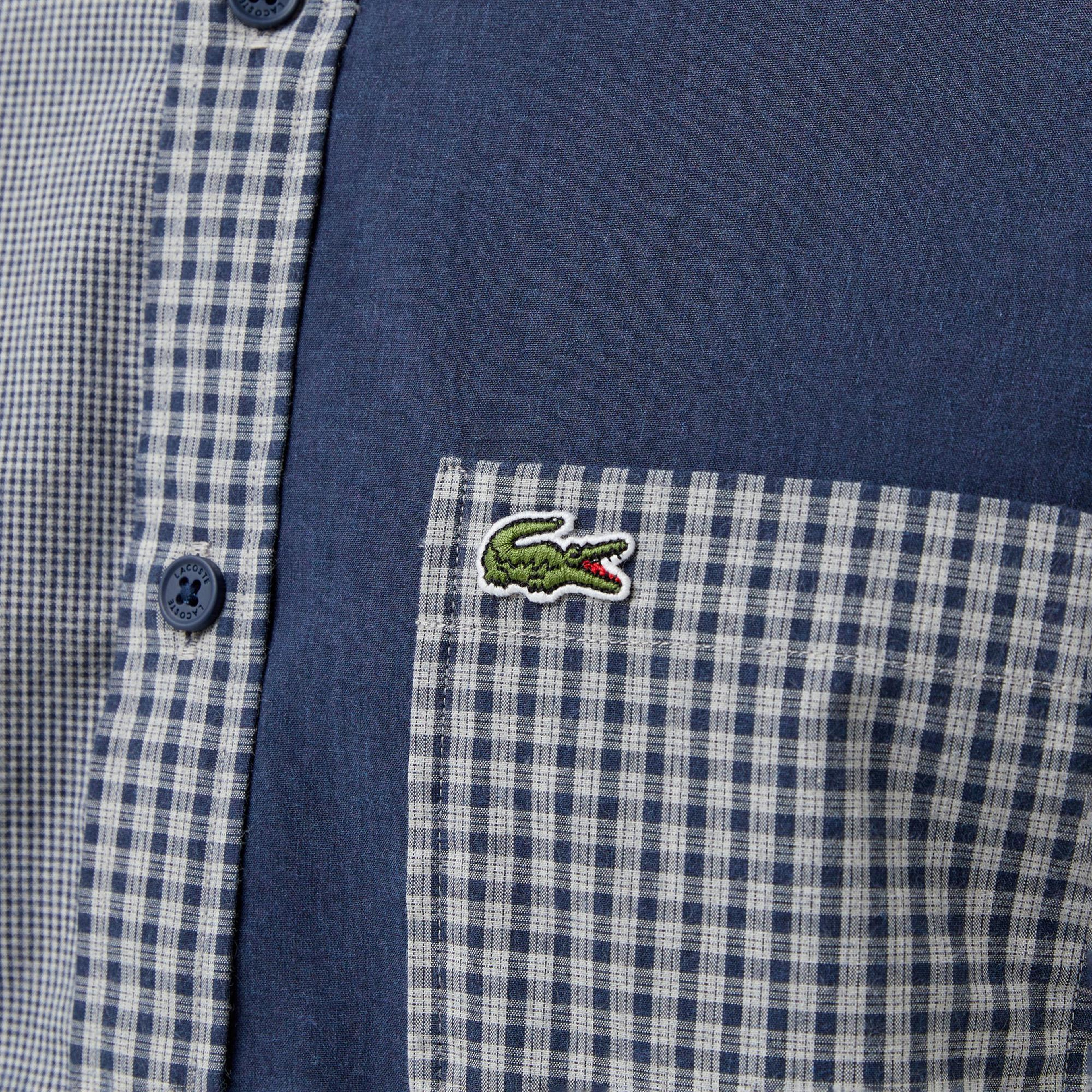 Lacoste Erkek Relaxed Fit Düğmeli Yaka Ekose Lacivert Gömlek