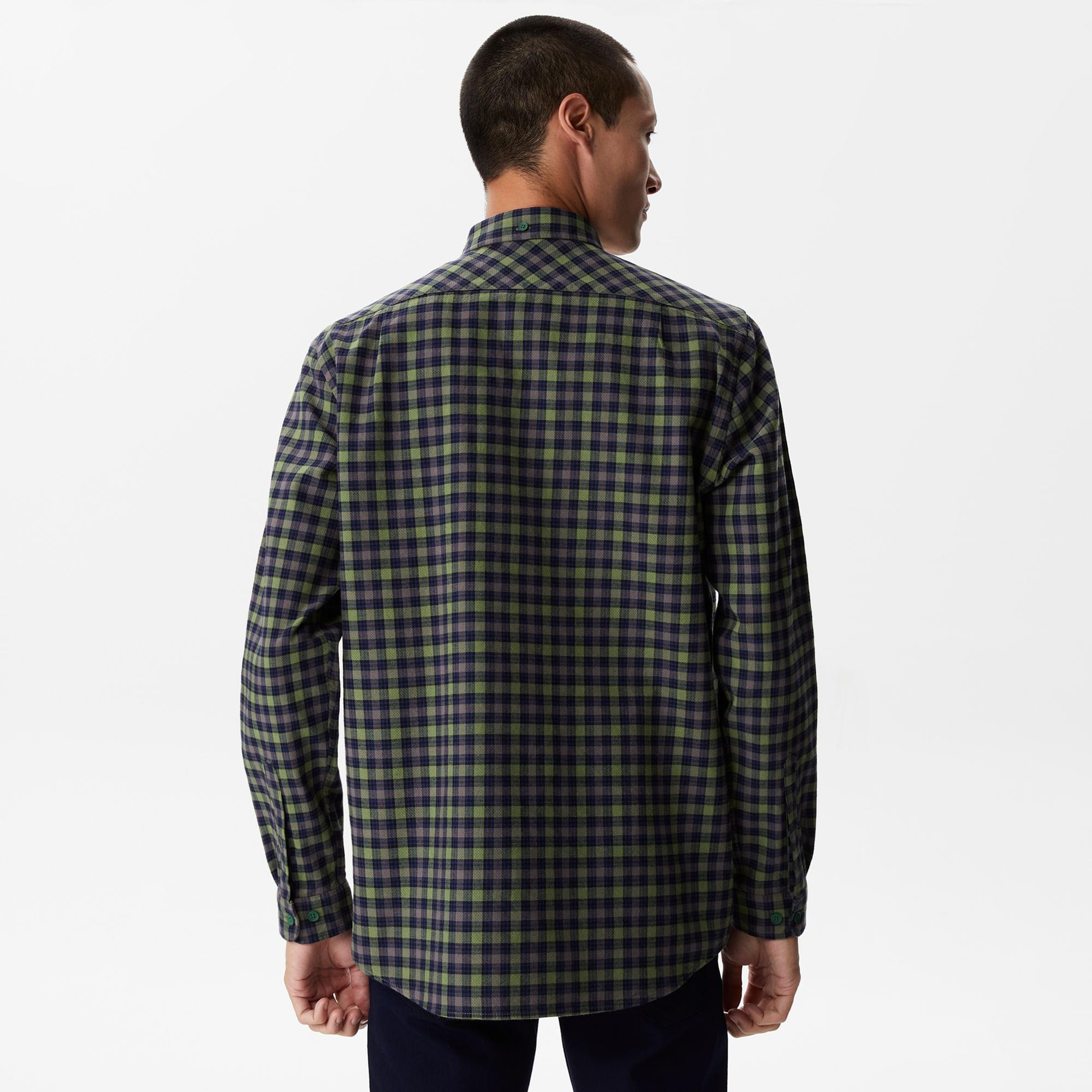 Erkek Regular Fit Ekose Koyu Yeşil Gömlek
