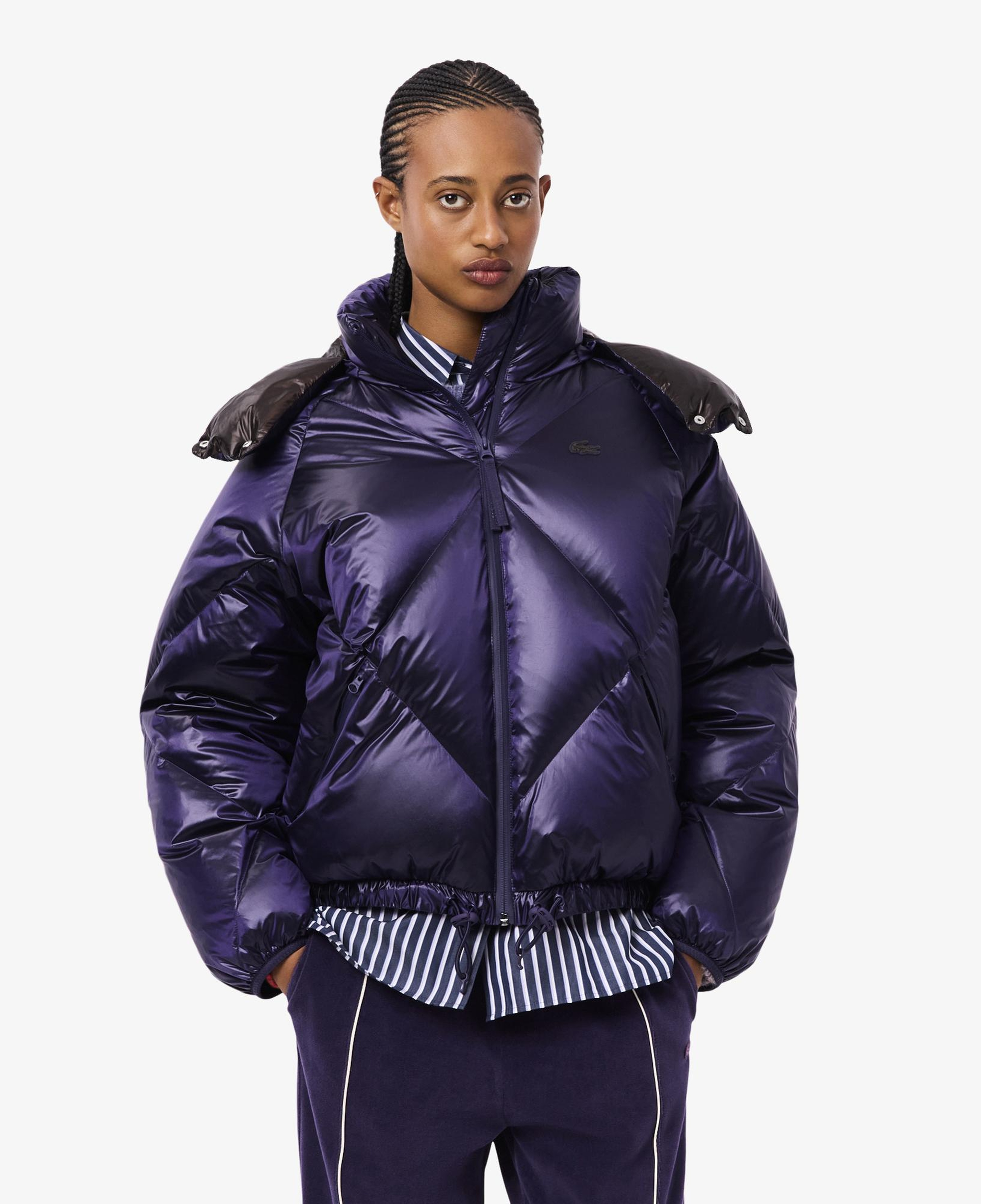 Lacoste Kadın Oversize Fit Kapüşonlu Kapitone Mor Mont