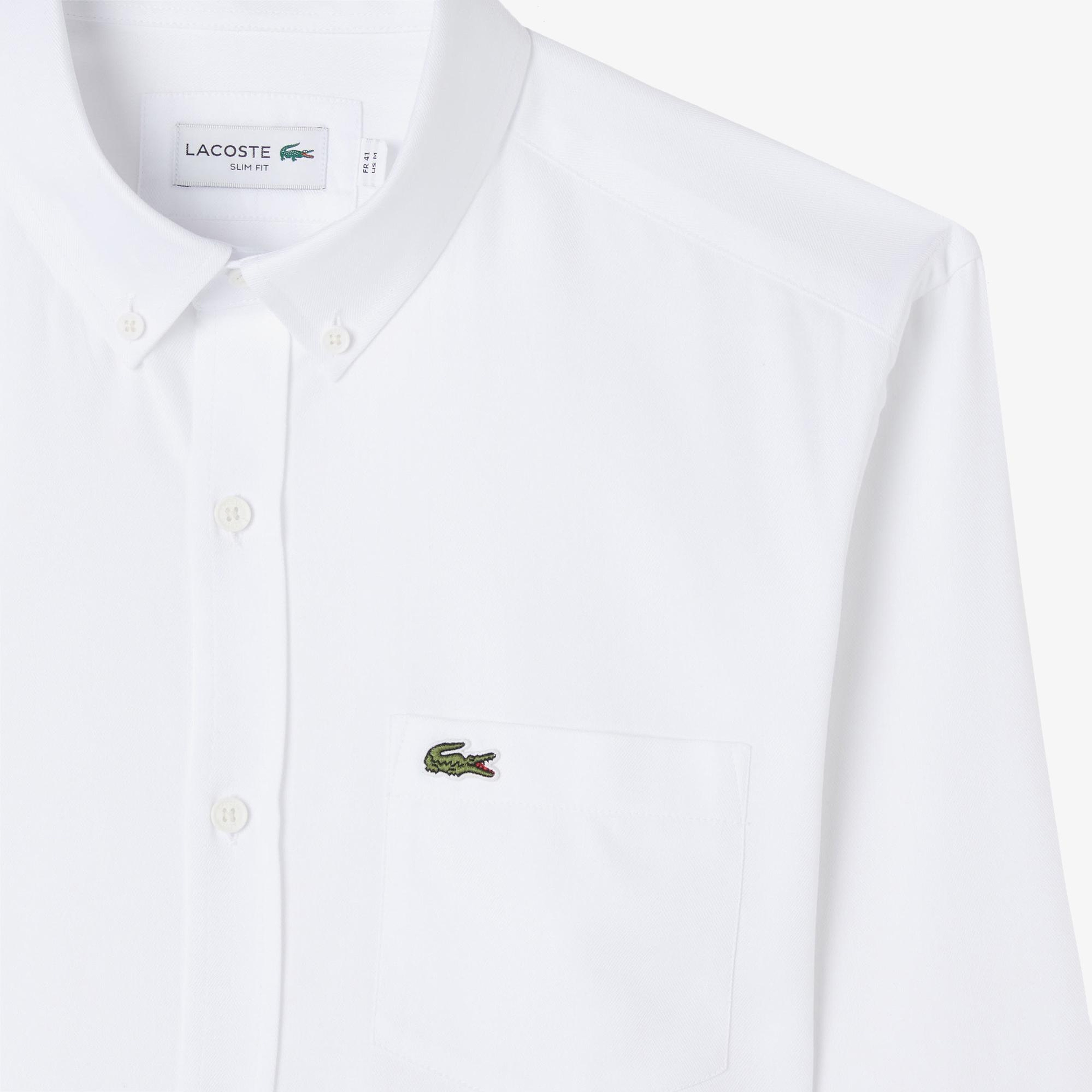 Lacoste Erkek Slim Fit Düğmeli Yaka Beyaz Gömlek