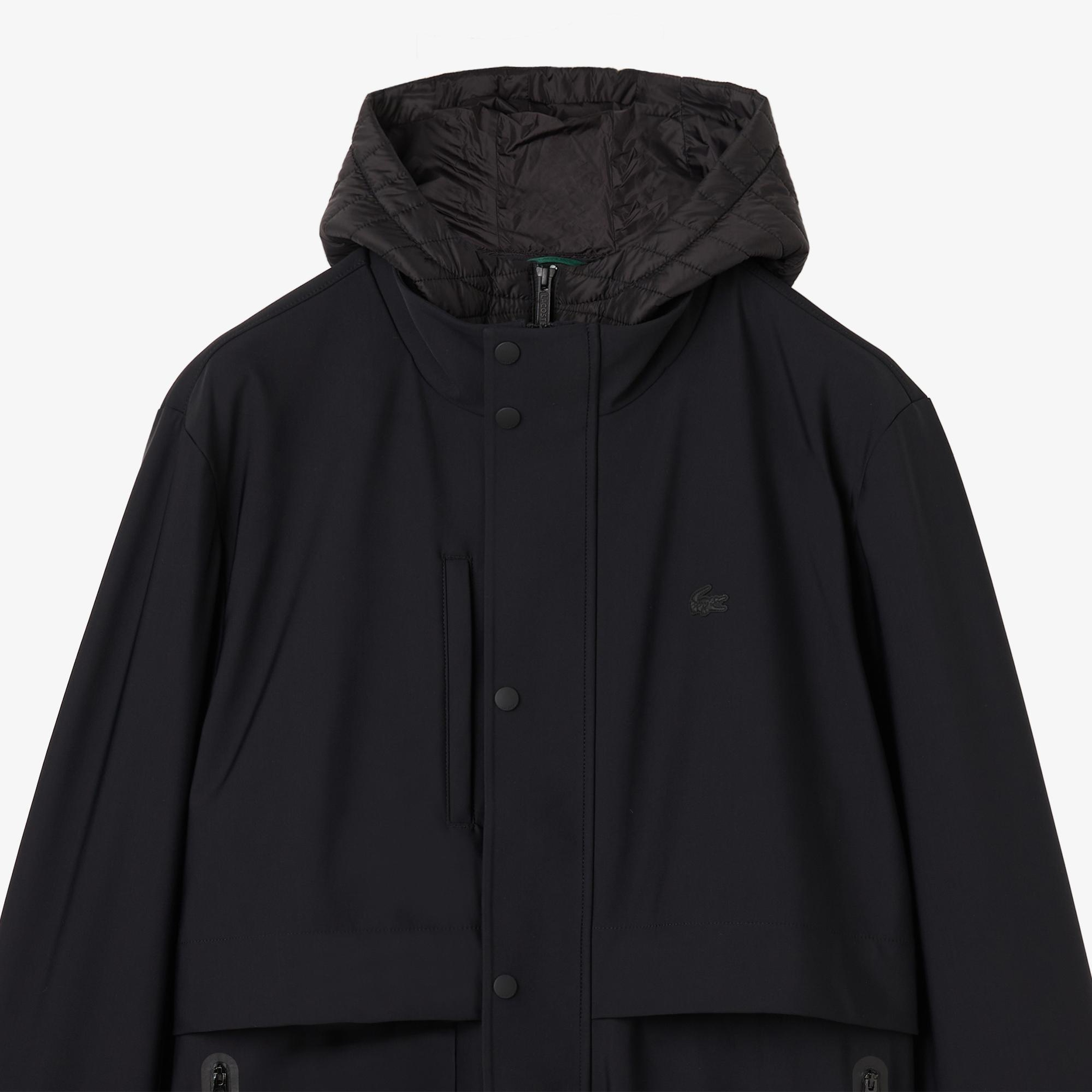 Lacoste Erkek Kapüşonlu Siyah Trençkot