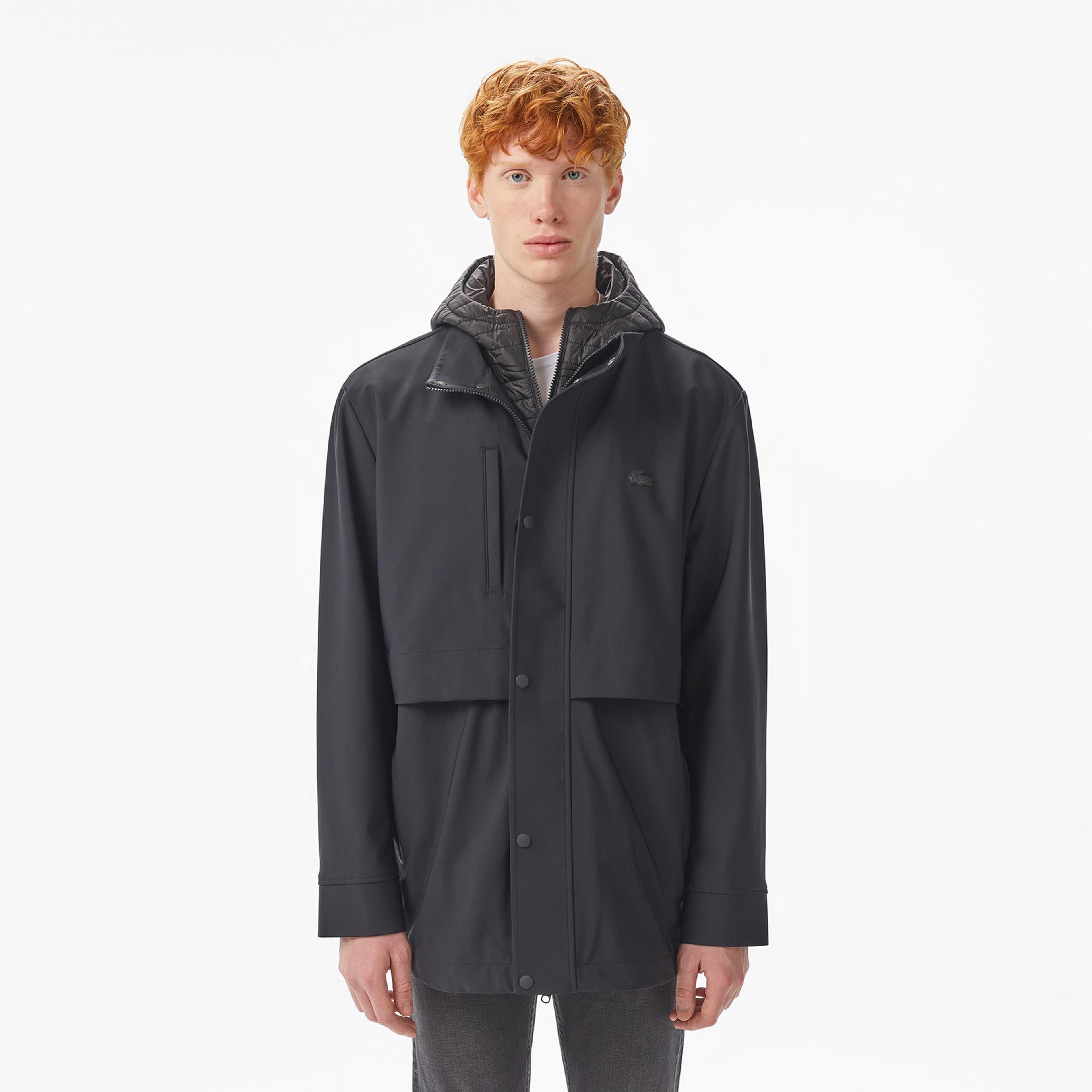 Lacoste Erkek Kapüşonlu Siyah Trençkot