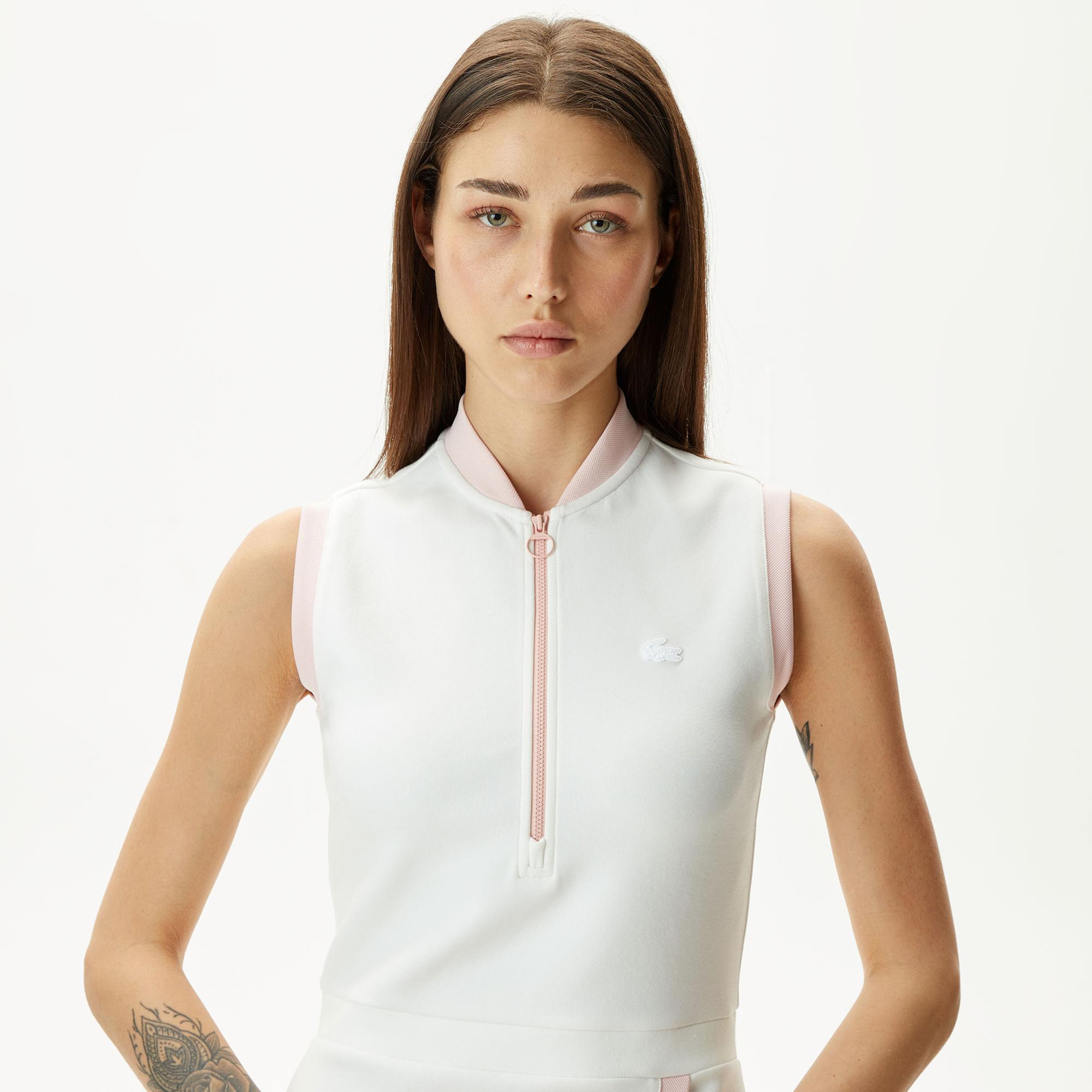 Lacoste Kadın Regular Fit Kolsuz Yarım Fermuarlı Renk Bloklu Beyaz Elbise