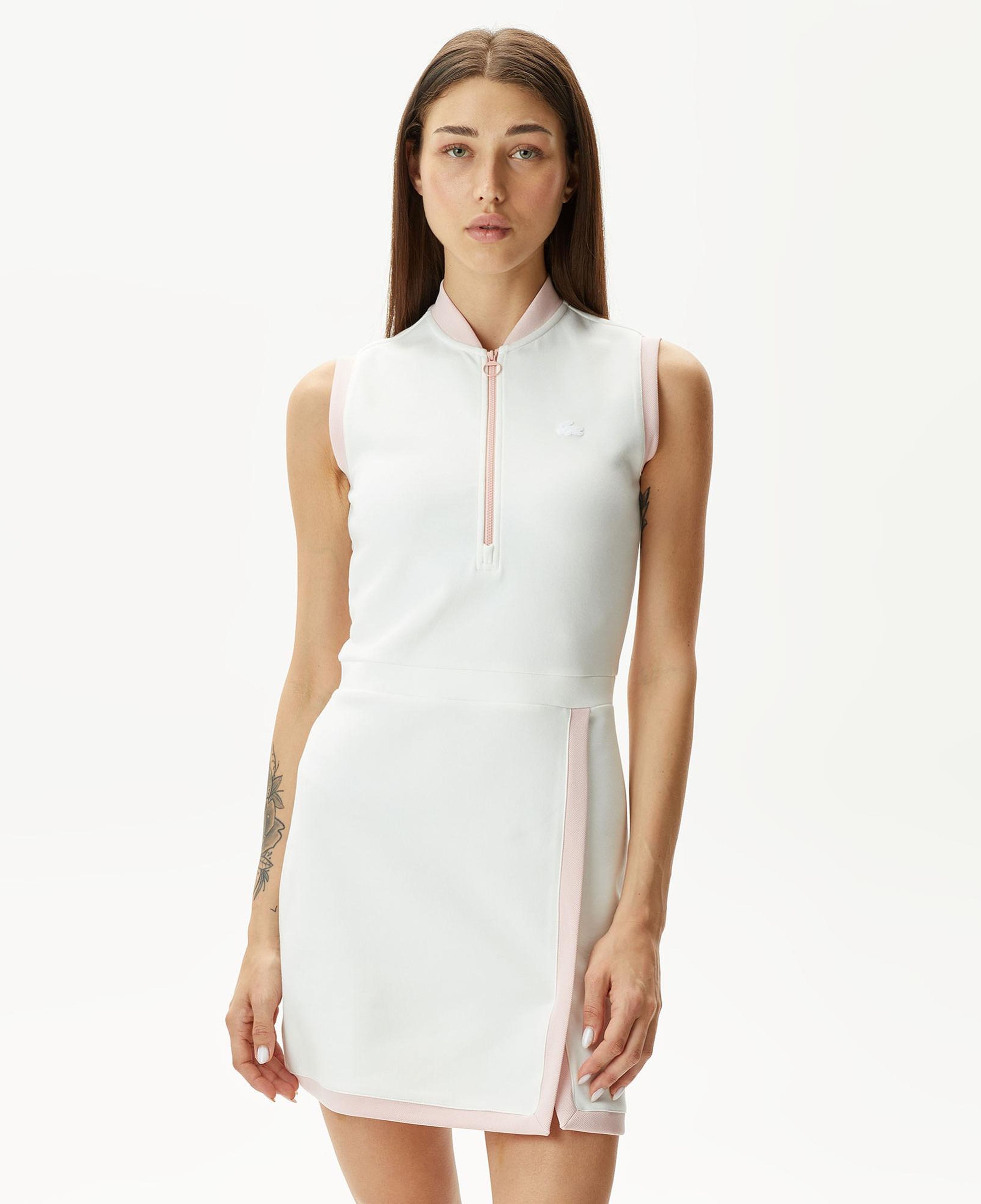 Lacoste Kadın Regular Fit Kolsuz Yarım Fermuarlı Renk Bloklu Beyaz Elbise