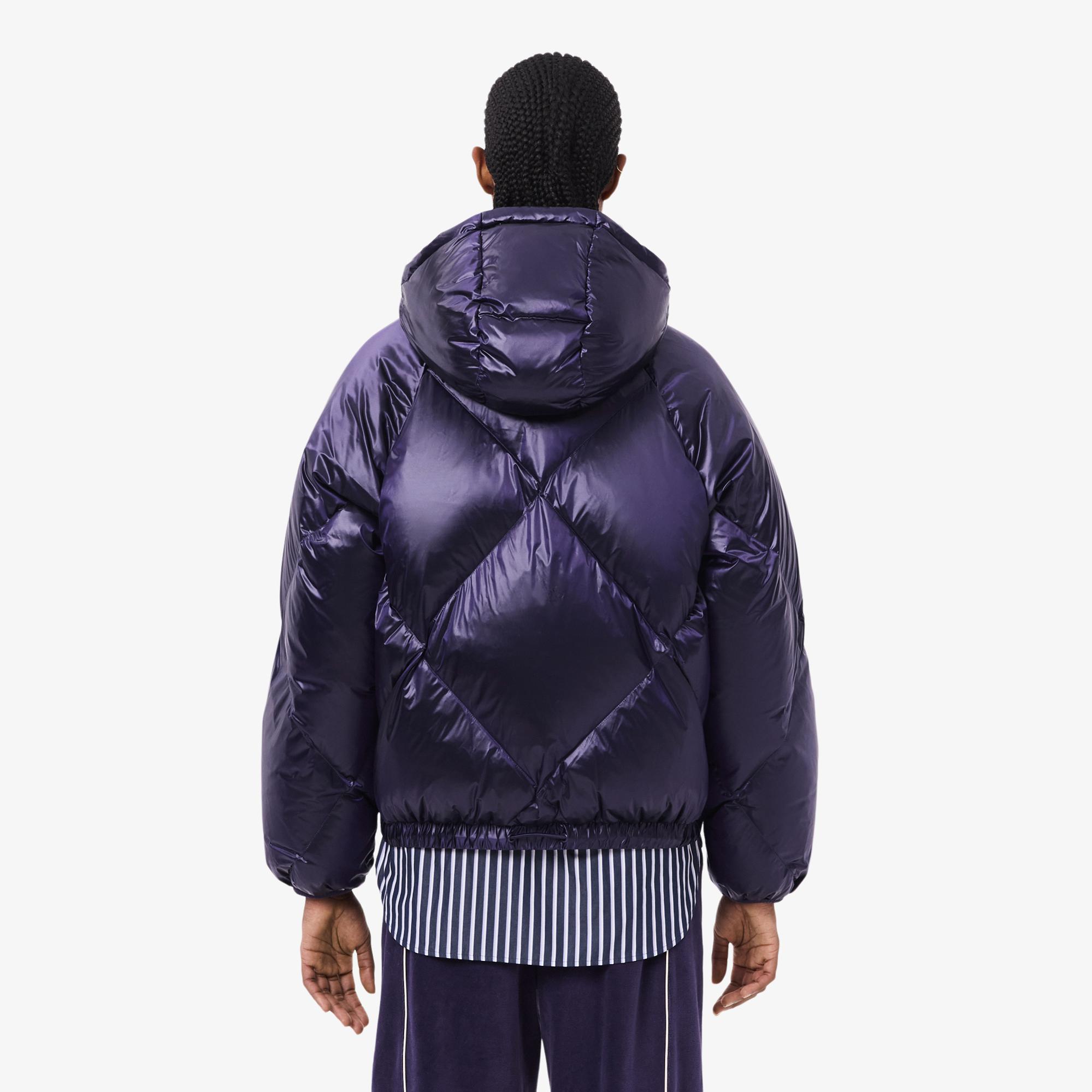 Lacoste Kadın Oversize Fit Kapüşonlu Kapitone Mor Mont