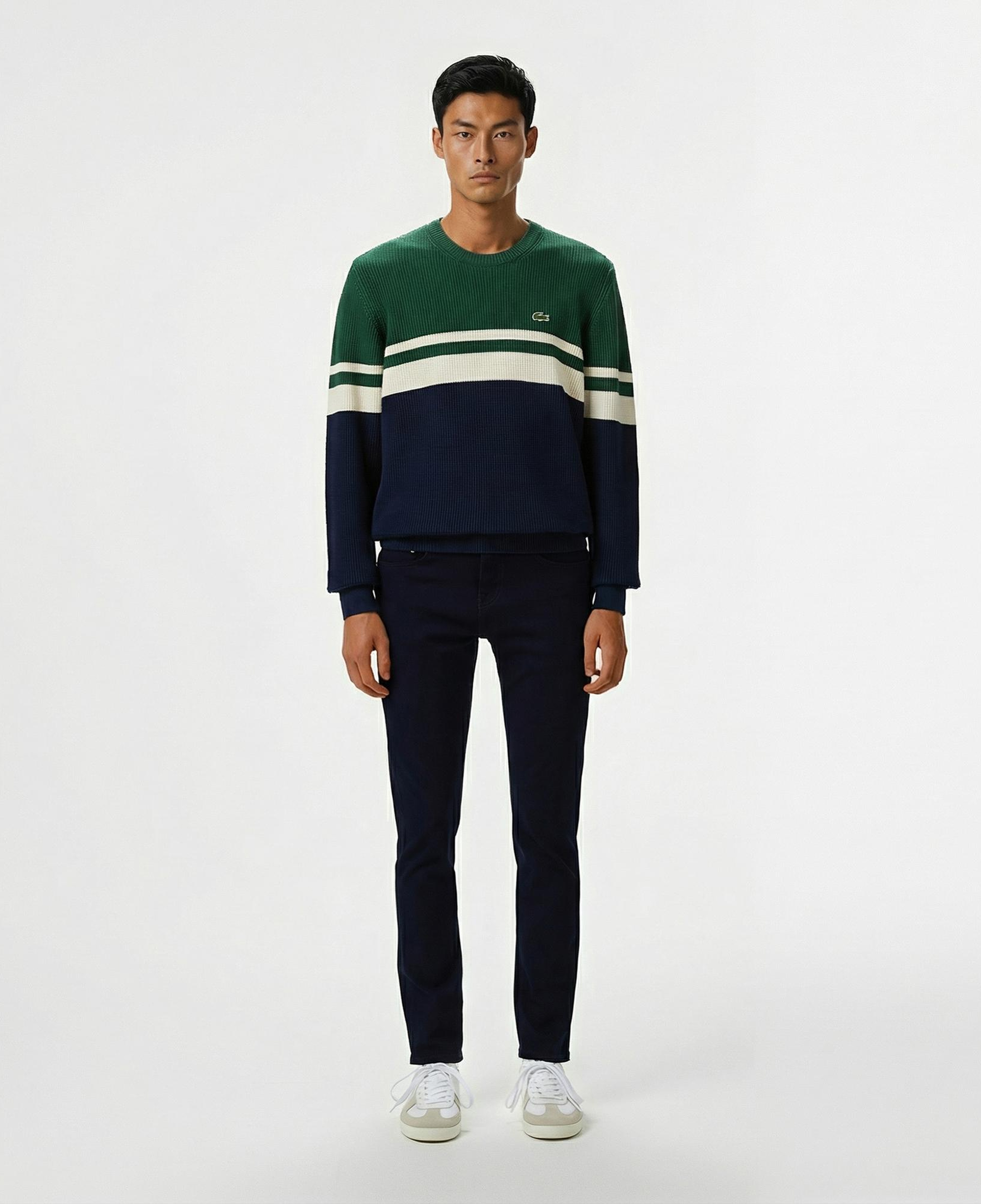 Lacoste Erkek Classic Fit Bisiklet Yaka Renk Bloklu Lacivert Kazak