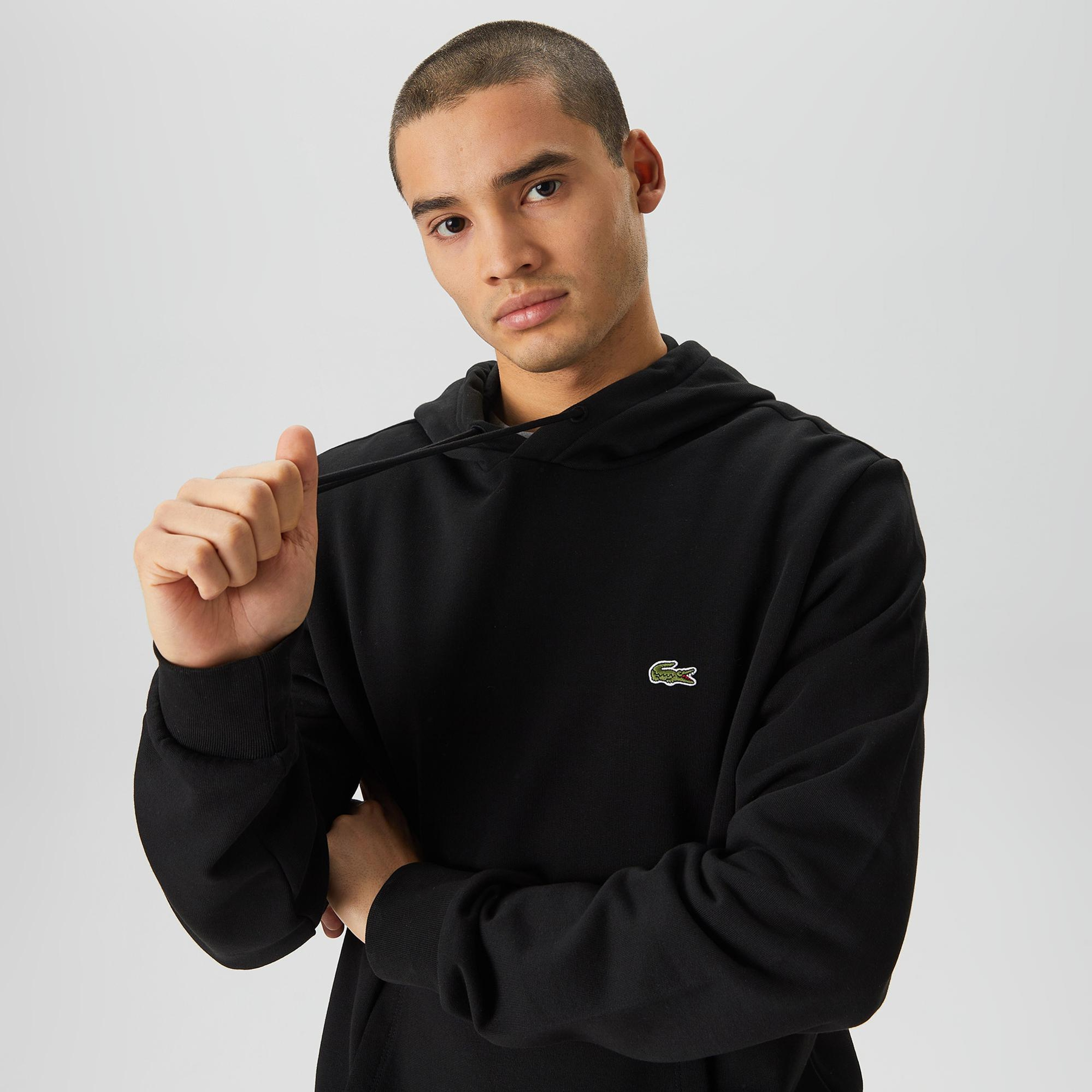 Lacoste Erkek Classic Fit Kapüşonlu Siyah Sweatshirt