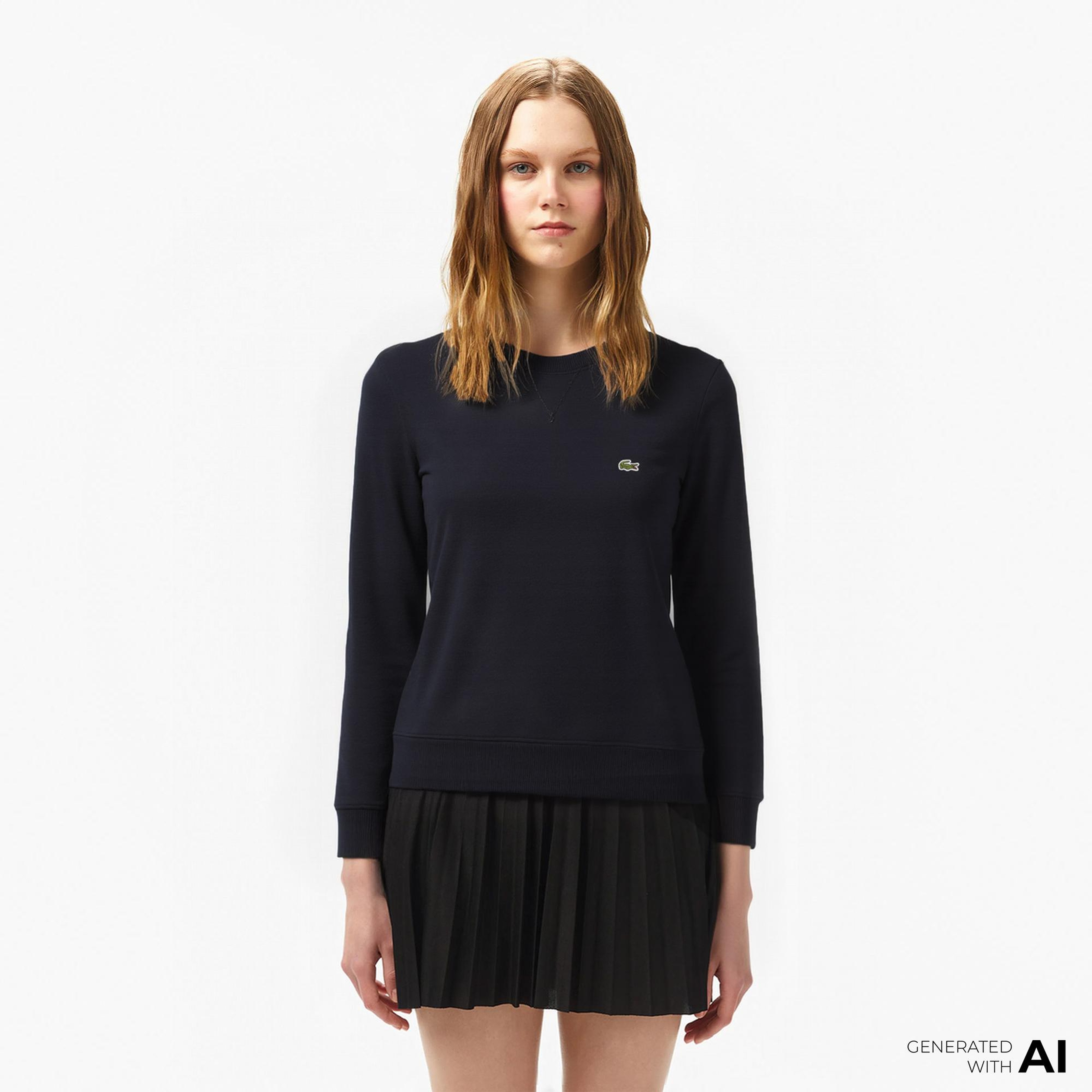 Lacoste Kadın Relaxed Fit Bisiklet Yaka Lacivert Sweatshirt