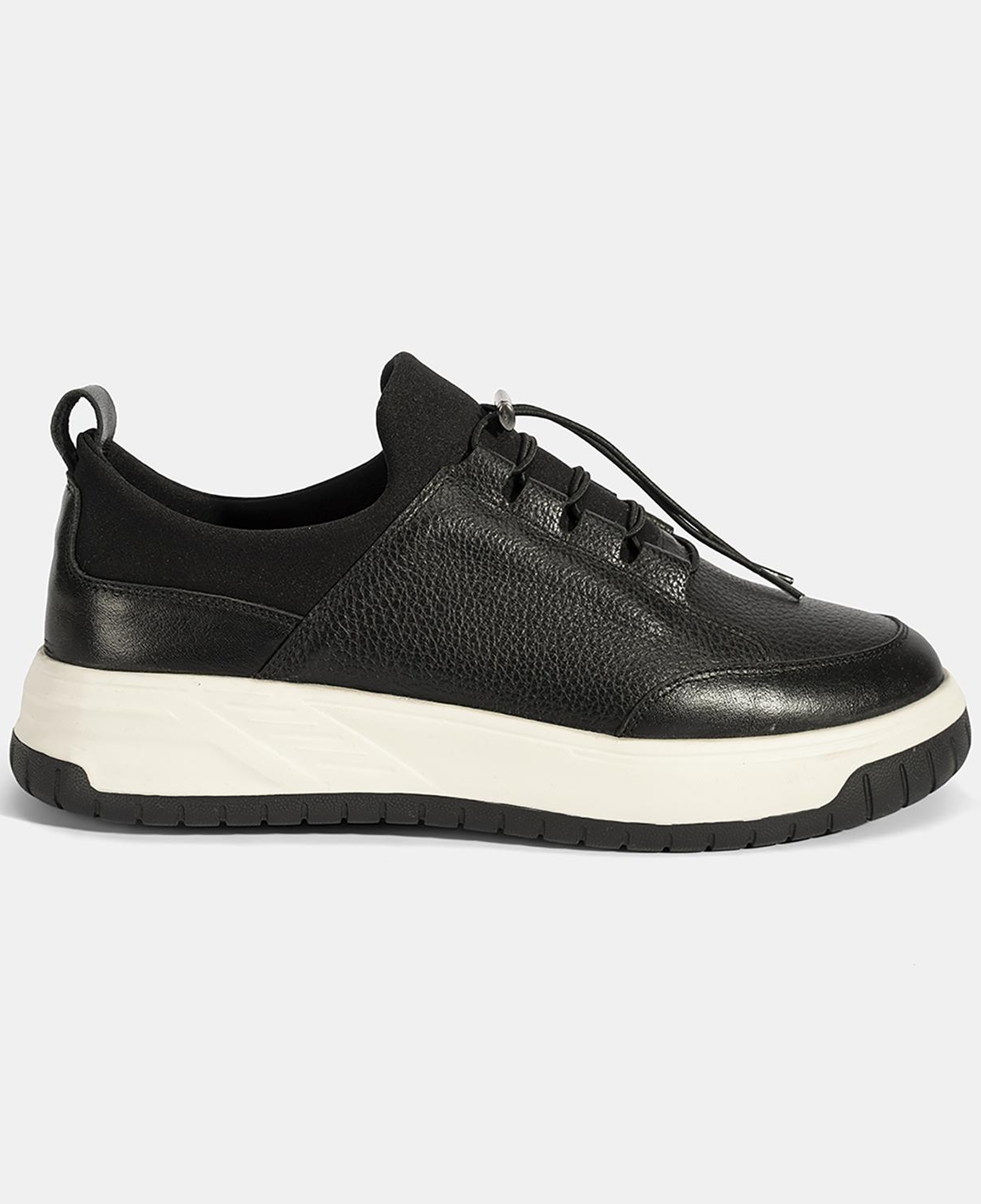 Erkek Siyah Lastik Bağcıklı Deri Sneaker