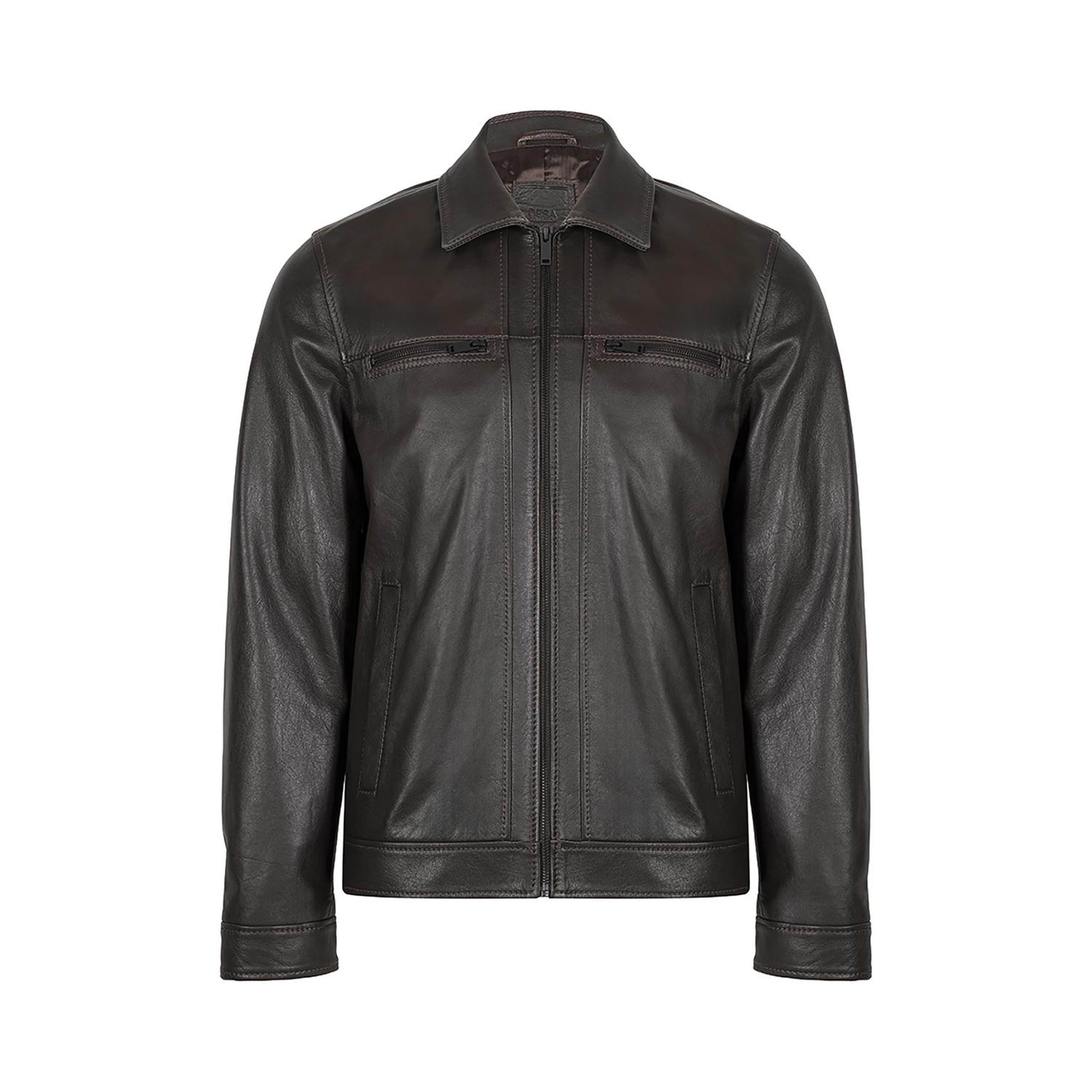 Erkek Kahve Gömlek Yakalı Deri Ceket