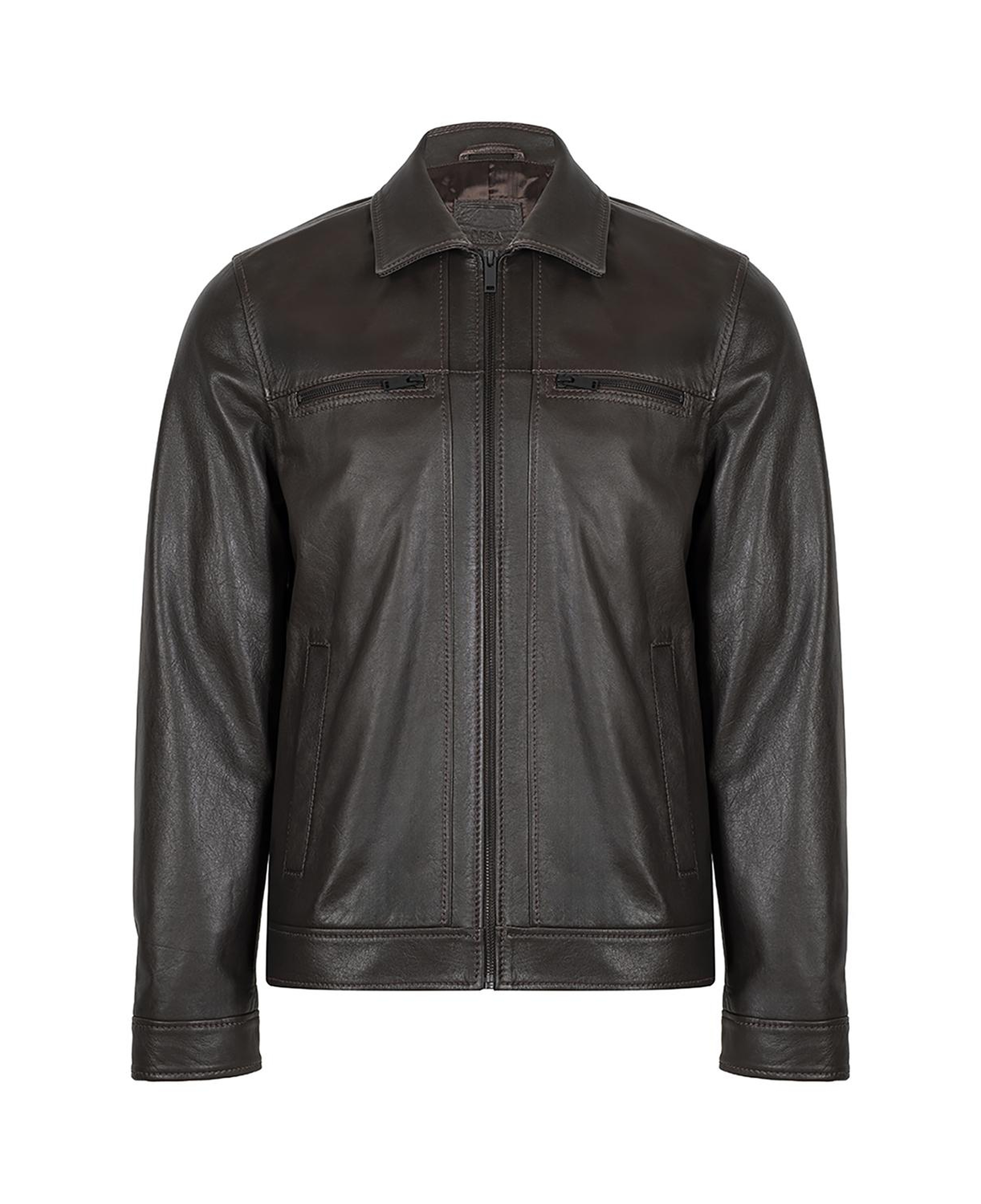 Erkek Kahve Gömlek Yakalı Deri Ceket