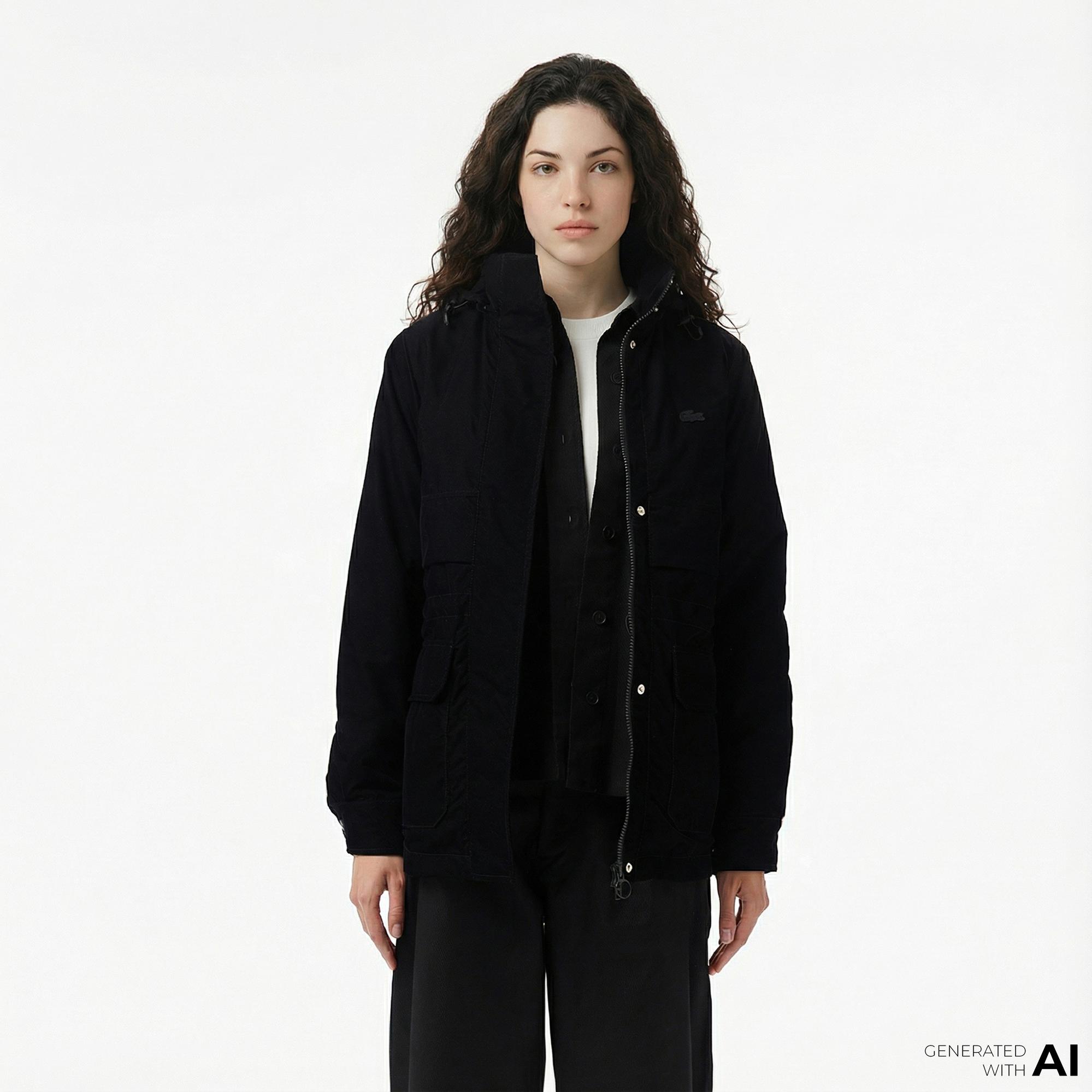 Lacoste Kadın Kapüşonlu Siyah Mont