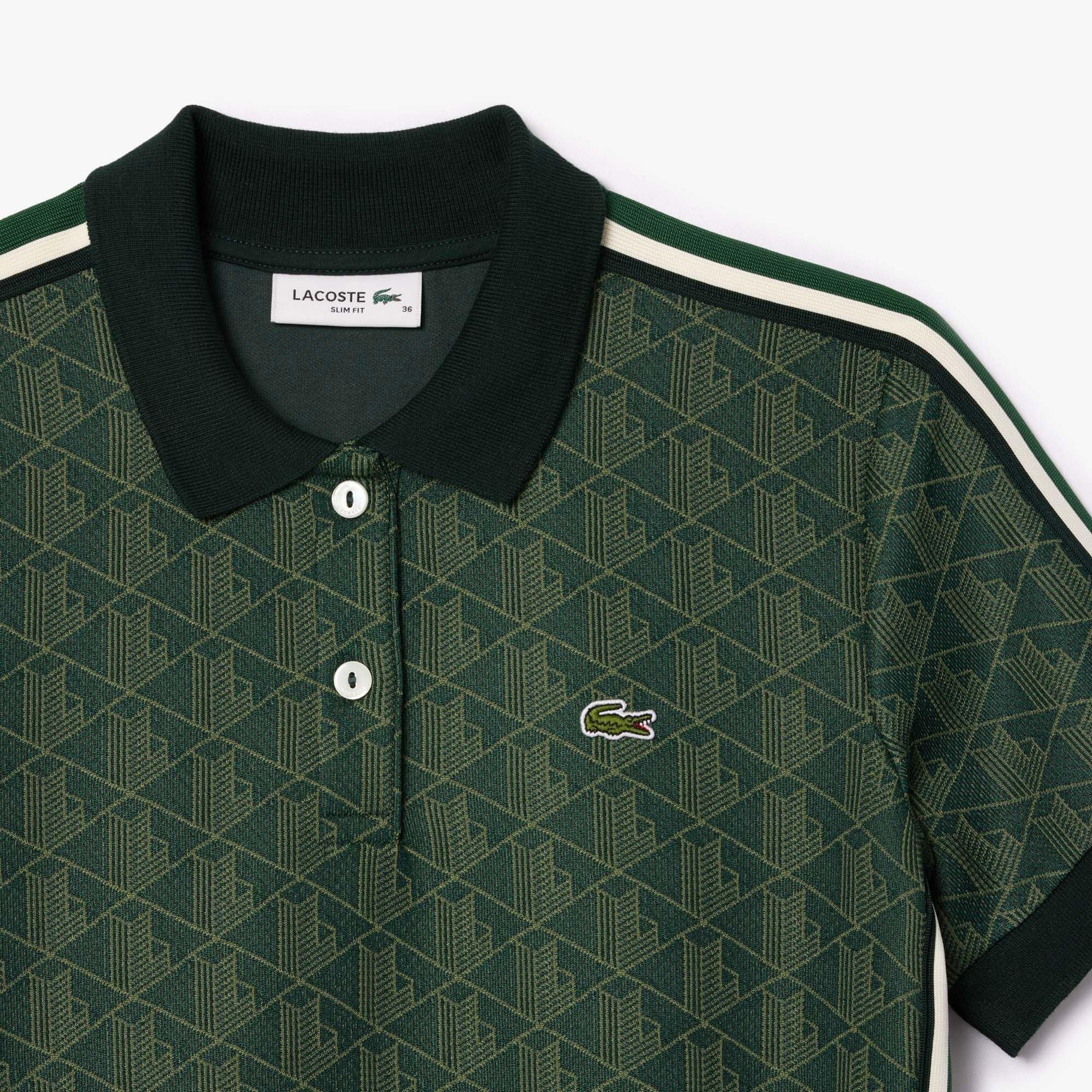 Lacoste Kadın Slim Fit Kısa Kollu Polo Yaka Monogram Koyu Yeşil Elbise