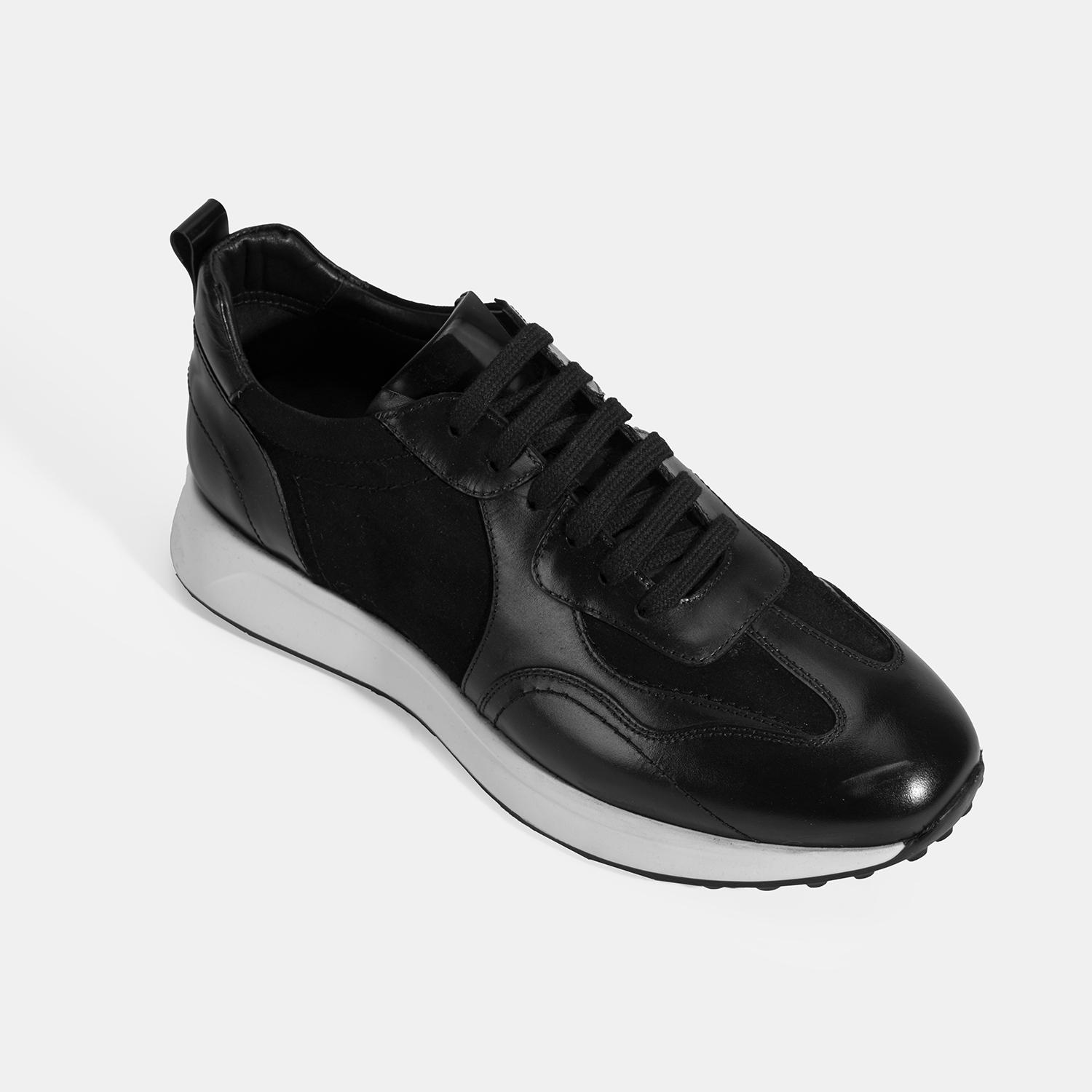 Erkek Siyah Bağcıklı Deri Spor Ayakkabı