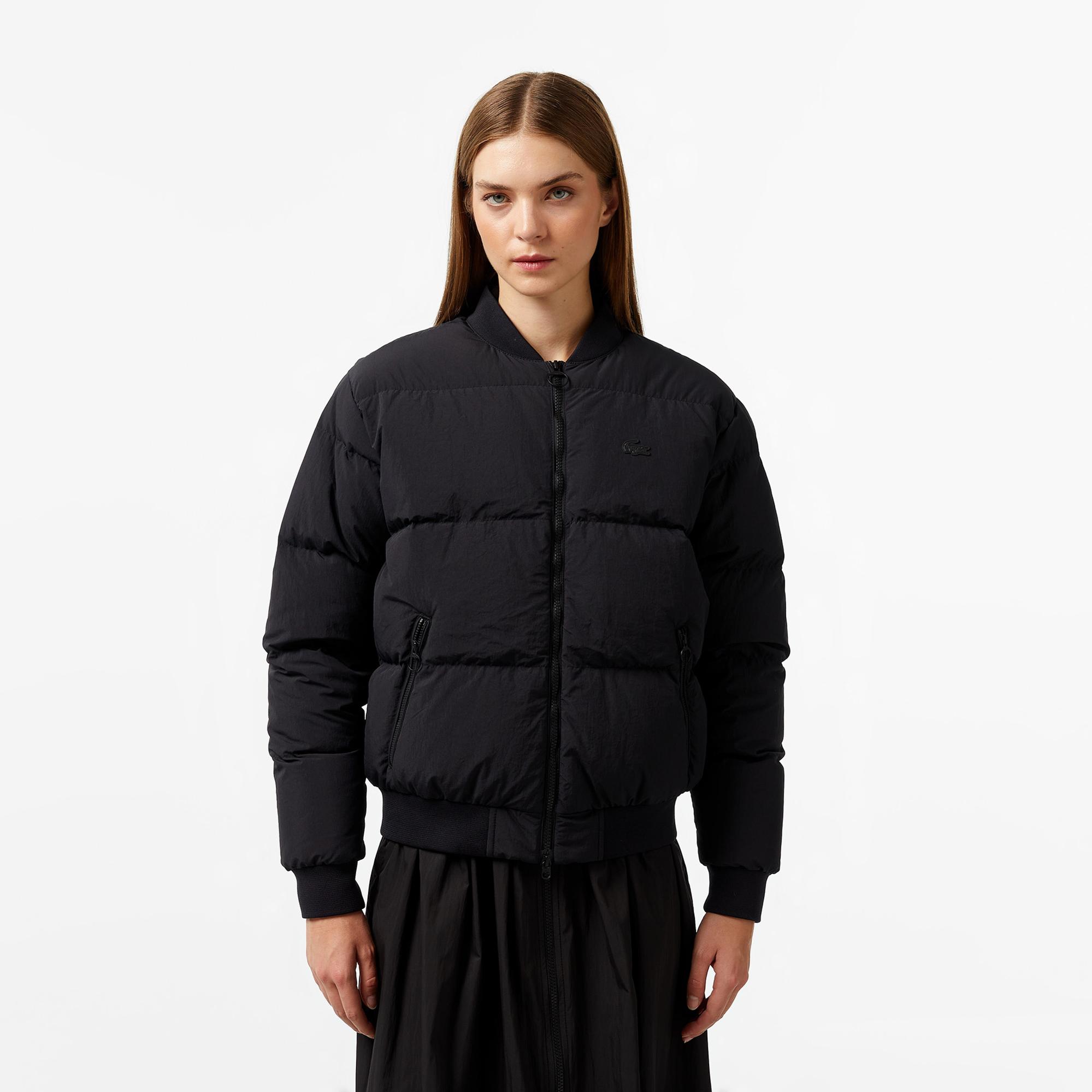 Lacoste Kadın Relaxed Fit Dik Yaka Siyah Mont