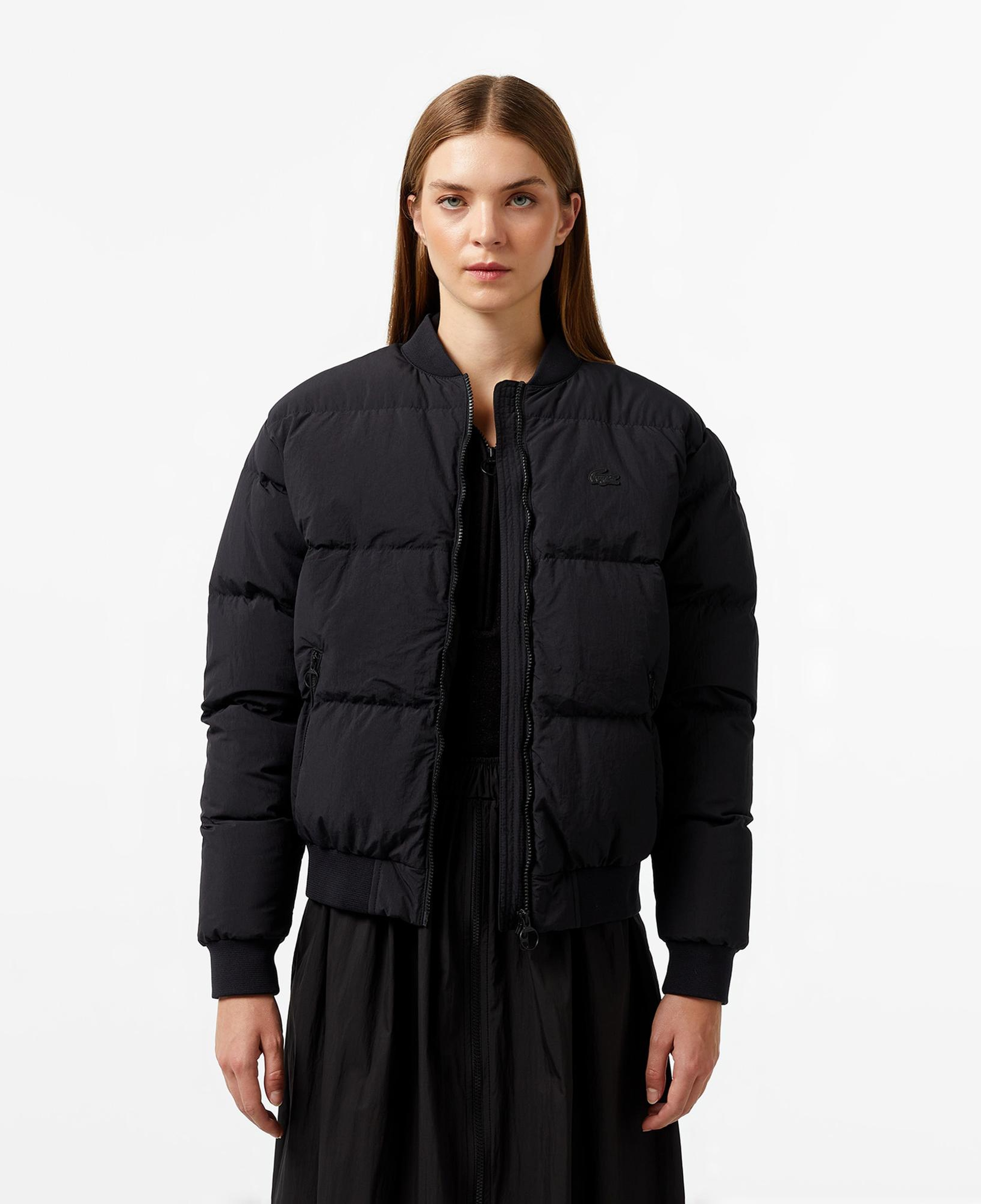 Lacoste Kadın Relaxed Fit Dik Yaka Siyah Mont