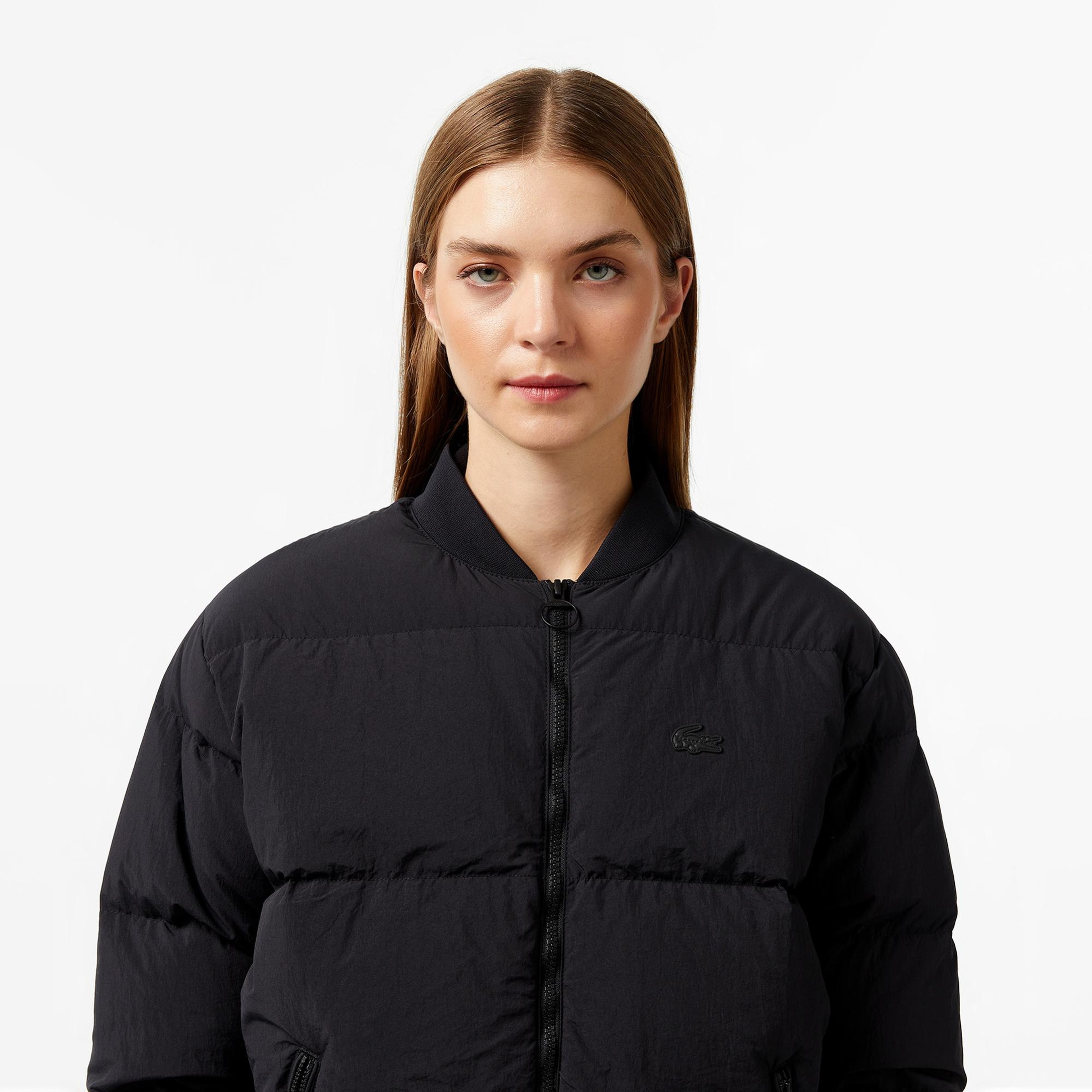 Lacoste Kadın Relaxed Fit Dik Yaka Siyah Mont