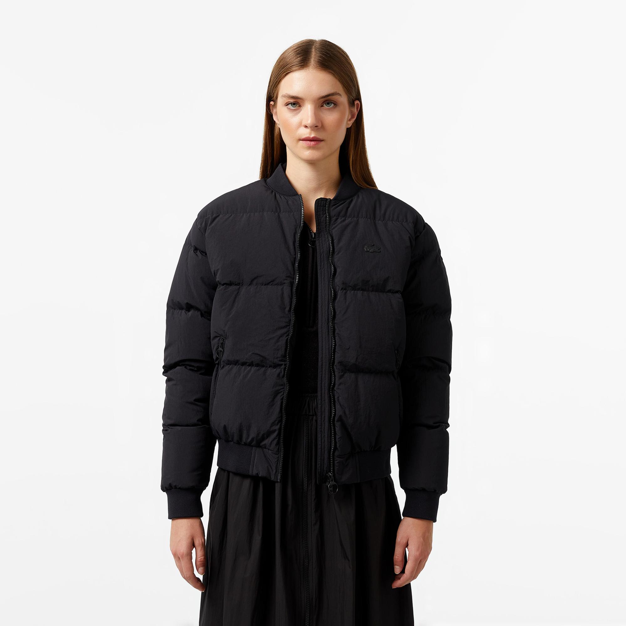 Lacoste Kadın Relaxed Fit Dik Yaka Siyah Mont