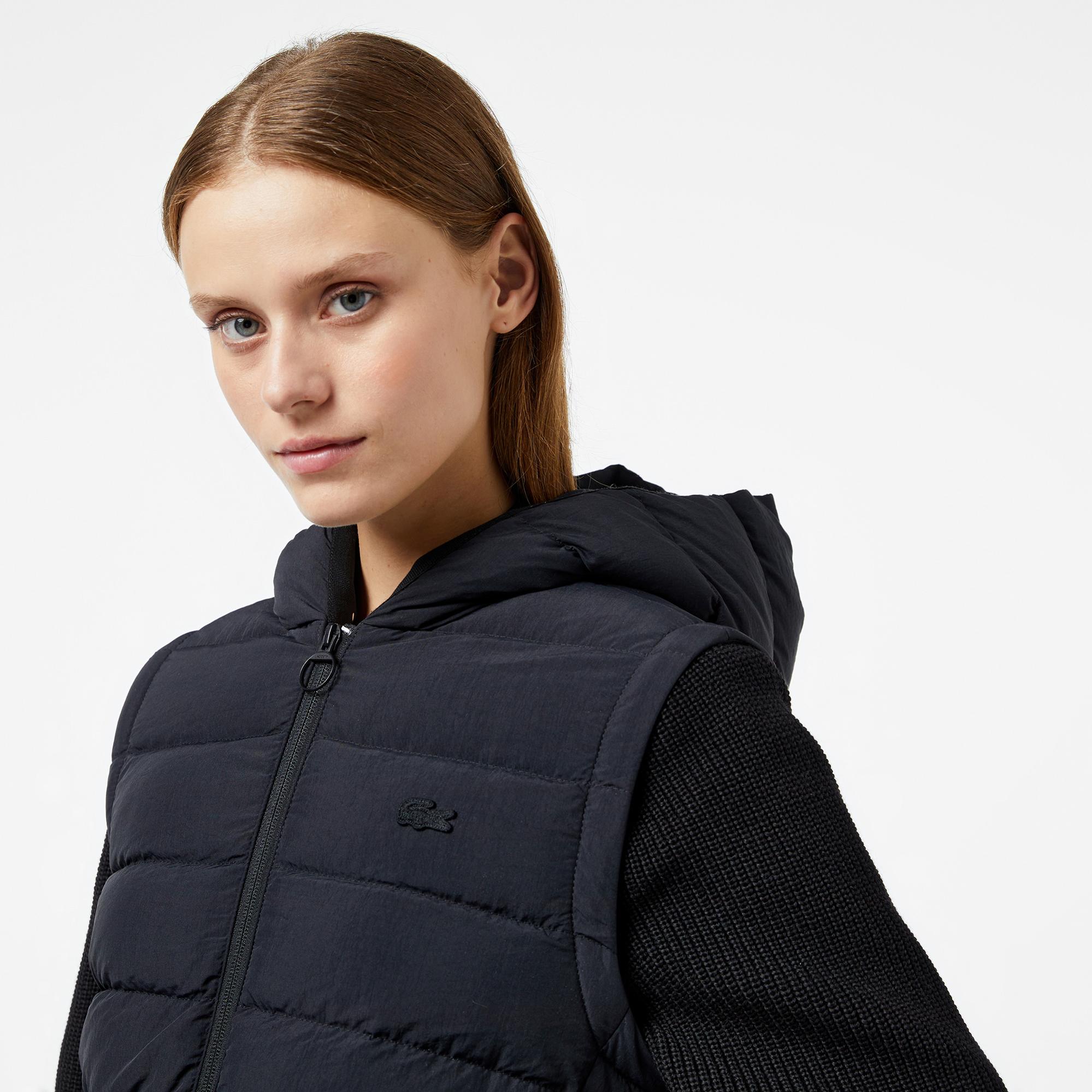 Lacoste Kadın Regular Fit Uzun Kollu Kapüşonlu Siyah Yelek