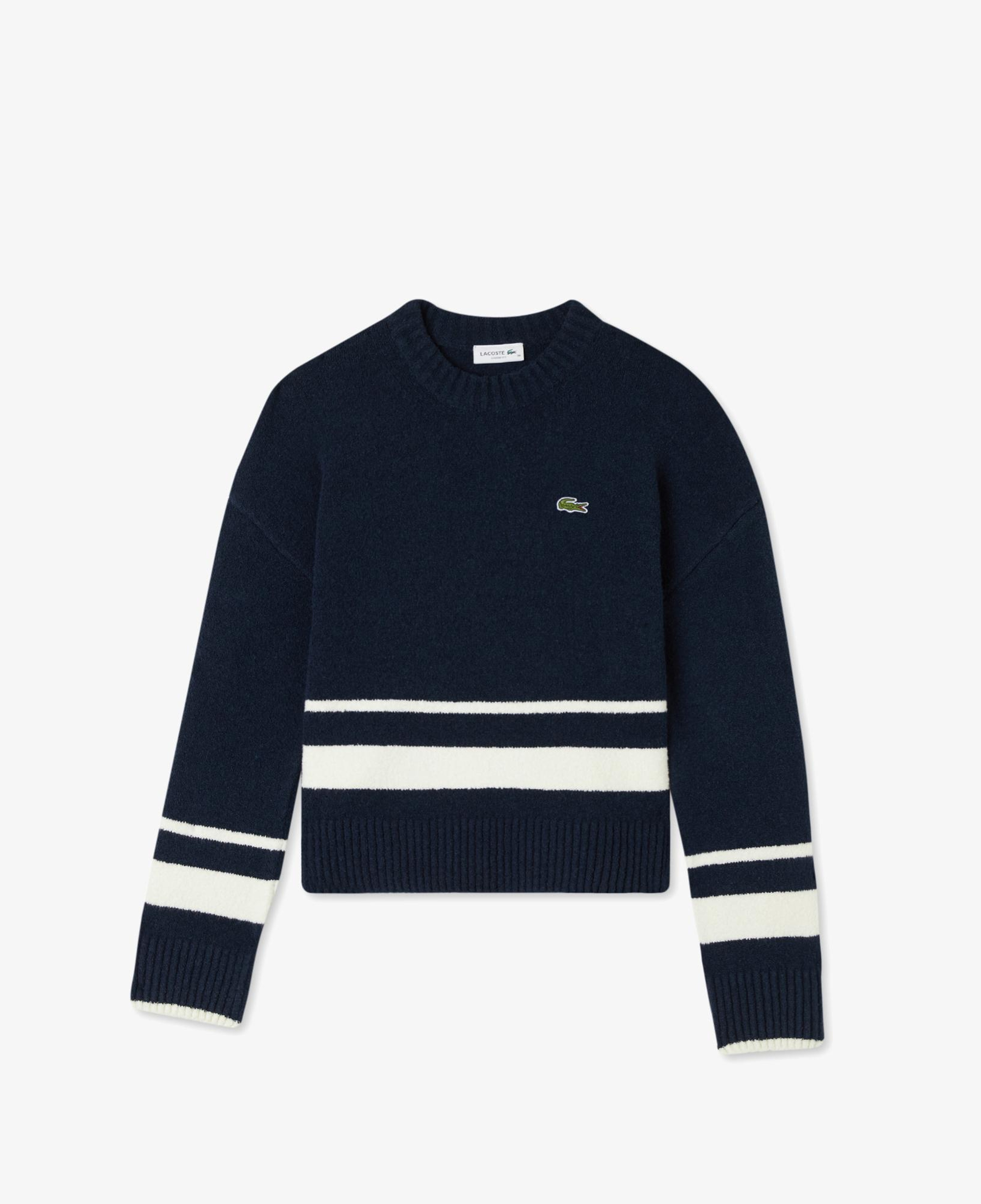 Lacoste Kadın Loose Fit Bisiklet Yaka Çizgili Lacivert Kazak