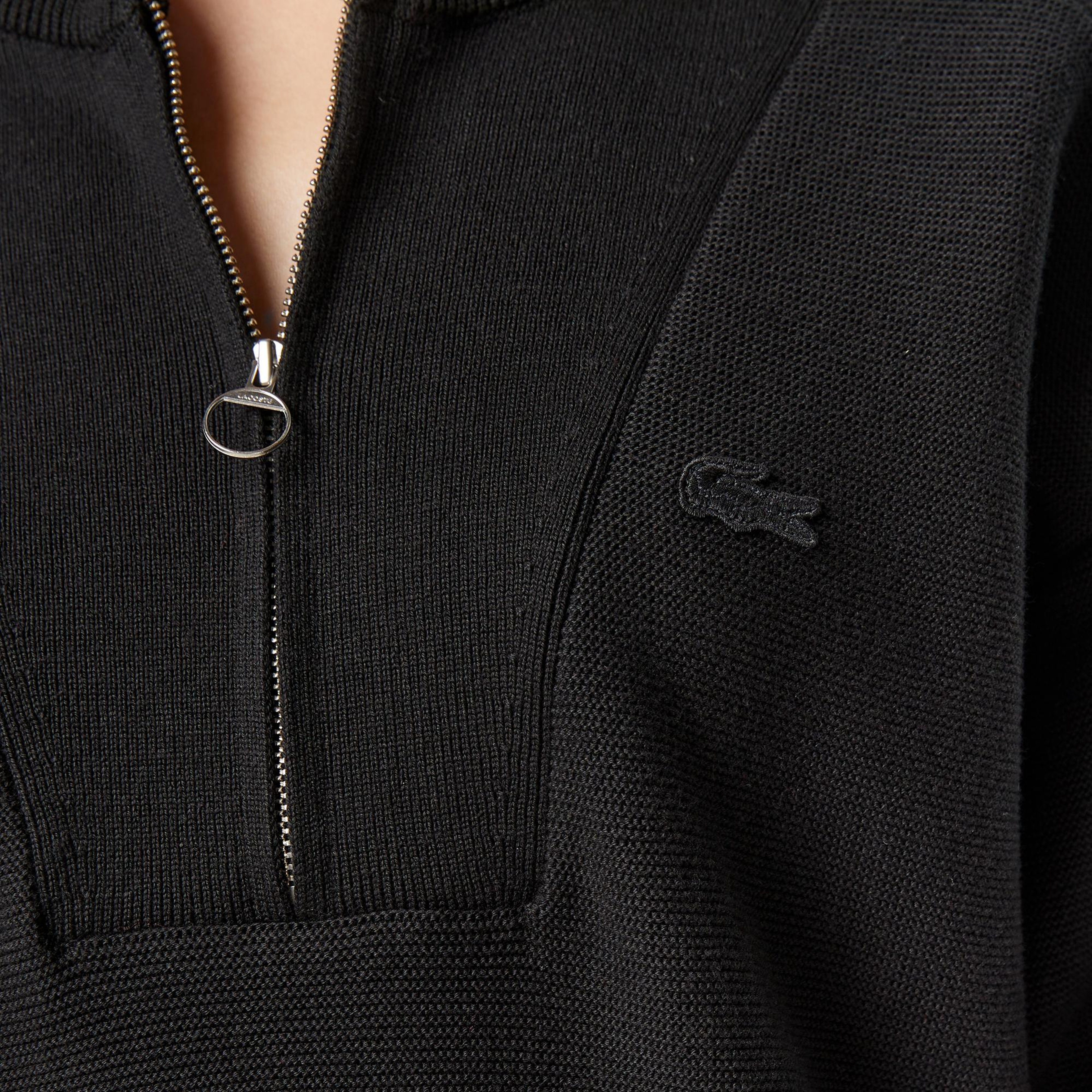 Lacoste Kadın Classic Fit Yarım Fermuarlı Siyah Kazak