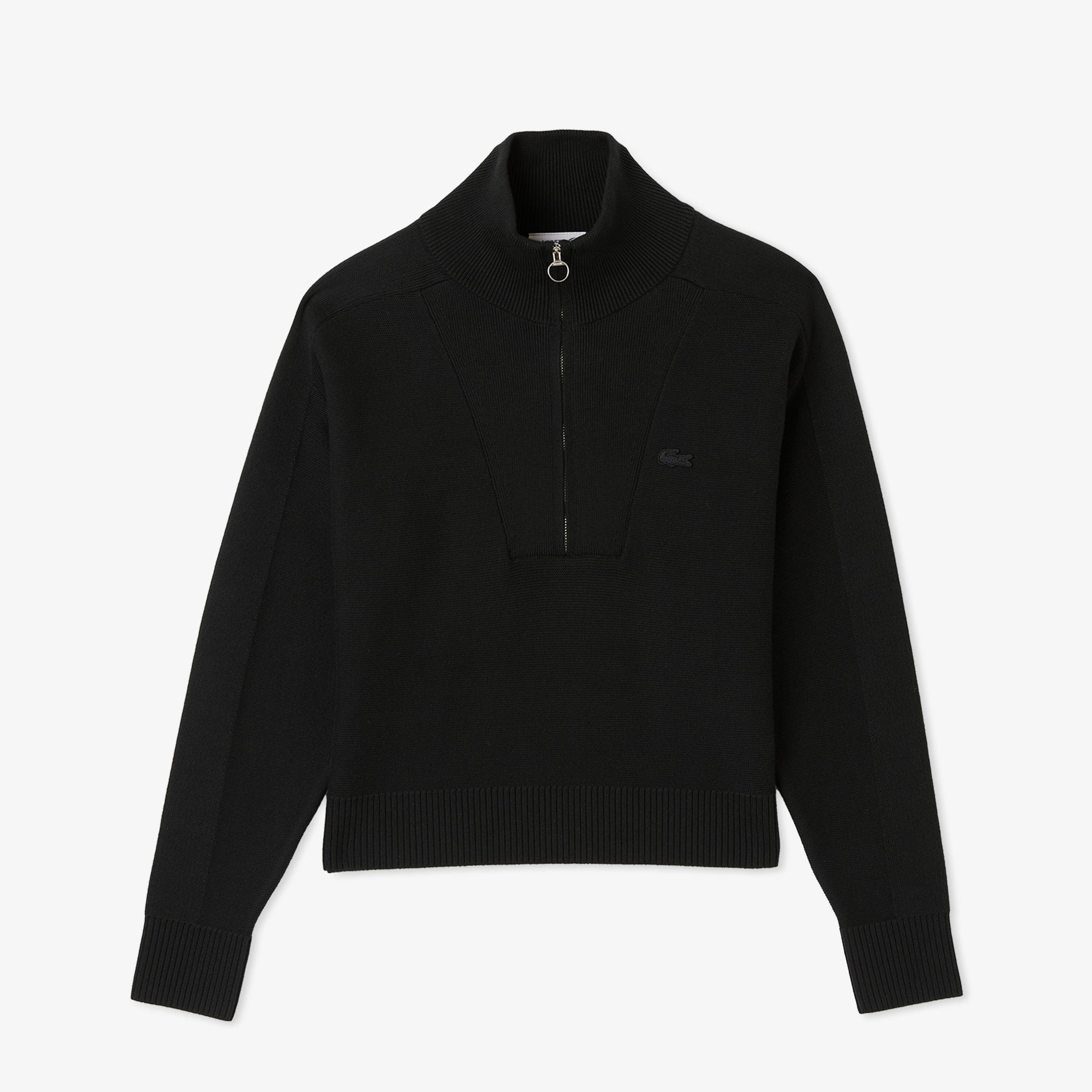 Lacoste Kadın Classic Fit Yarım Fermuarlı Siyah Kazak