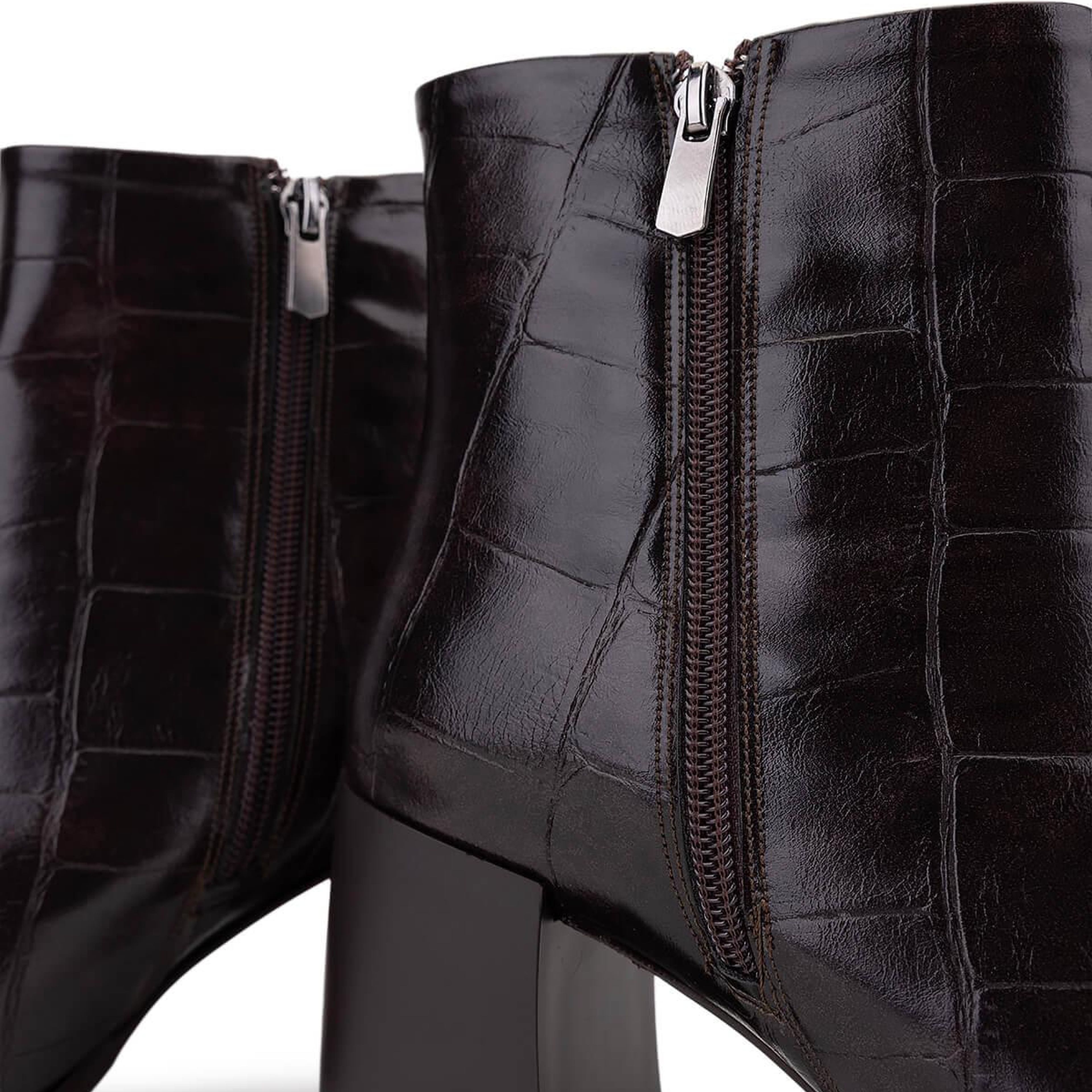 Tamer Tanca Kadın Suni Deri Kahverengi Kroko Topuklu Bot