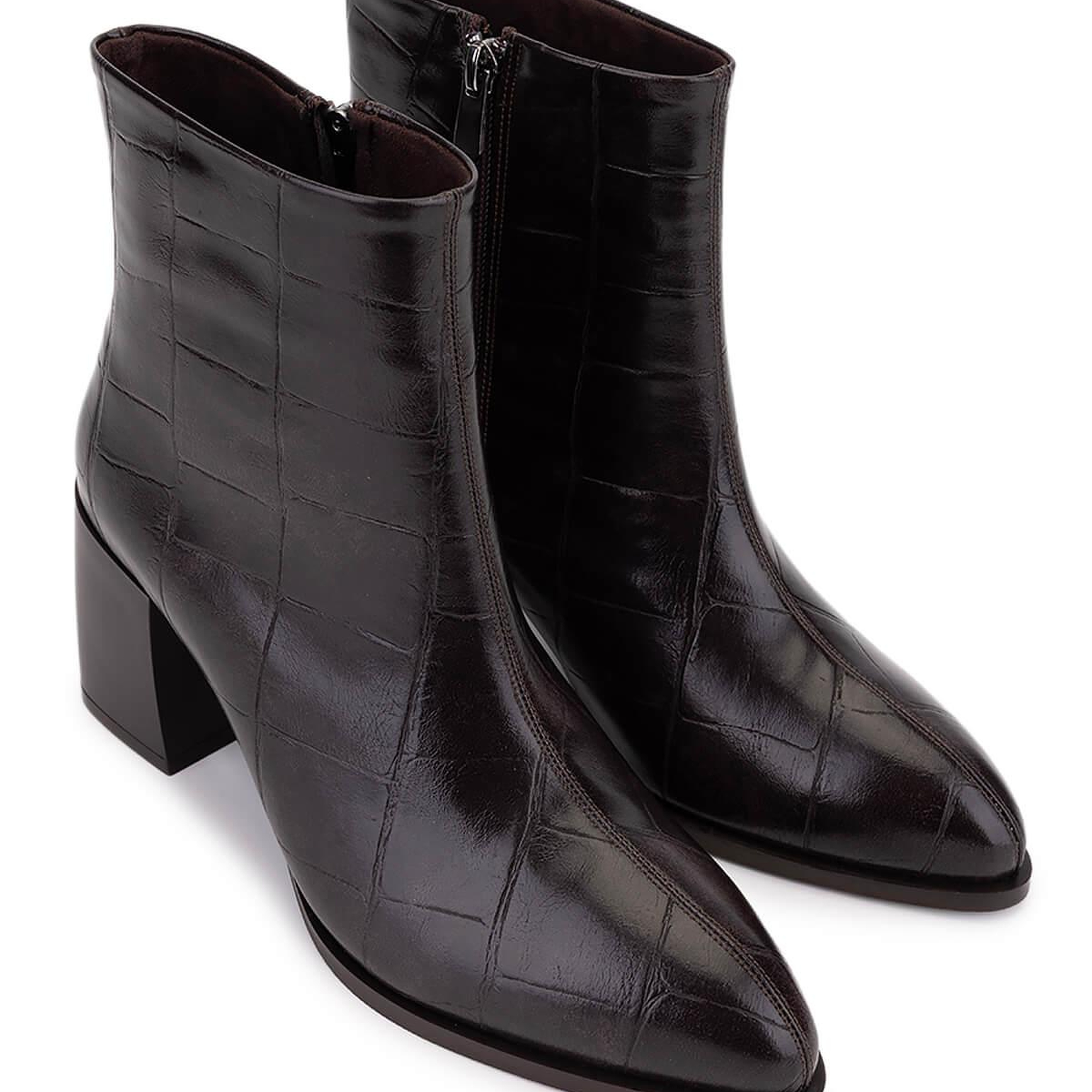 Tamer Tanca Kadın Suni Deri Kahverengi Kroko Topuklu Bot