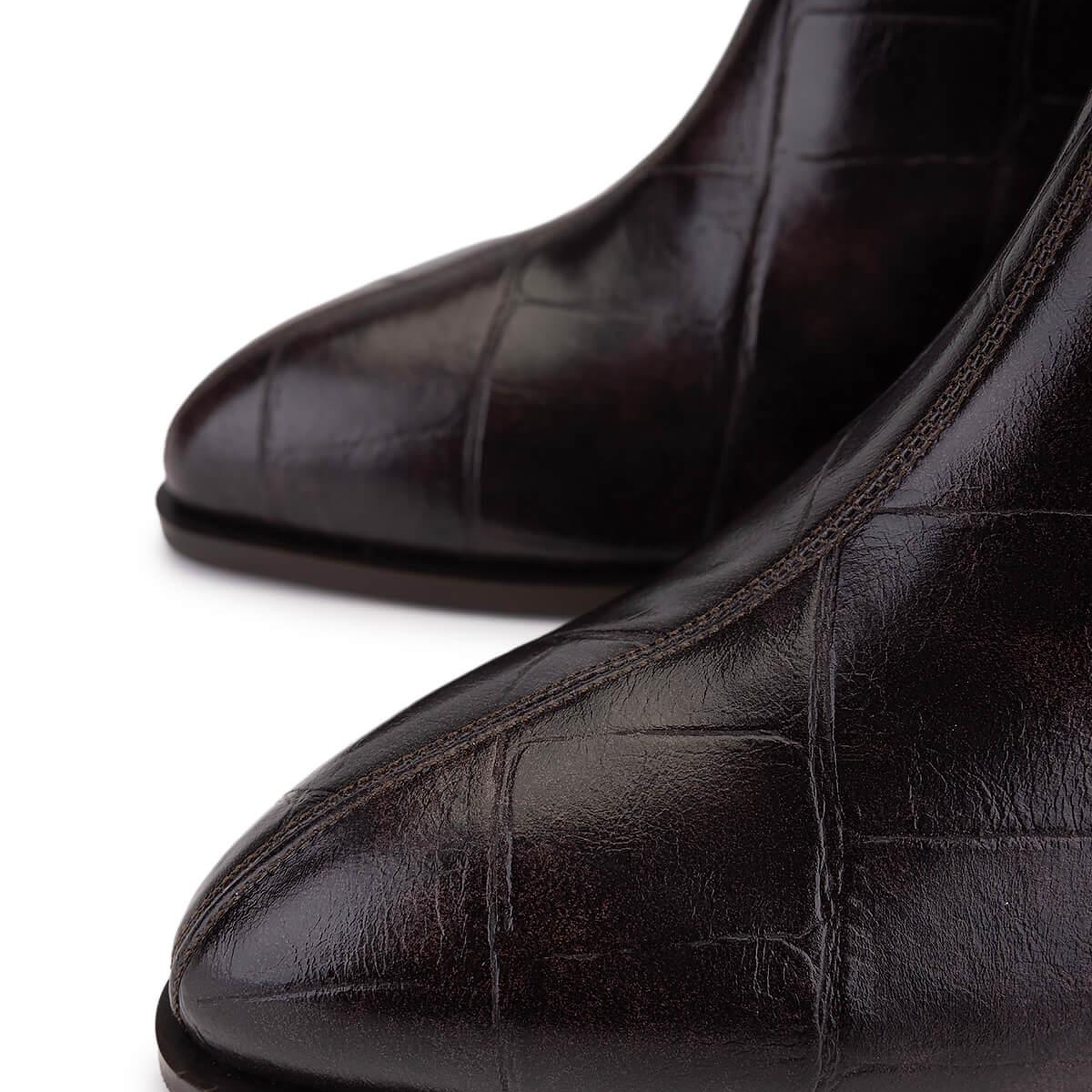 Tamer Tanca Kadın Suni Deri Kahverengi Kroko Topuklu Bot