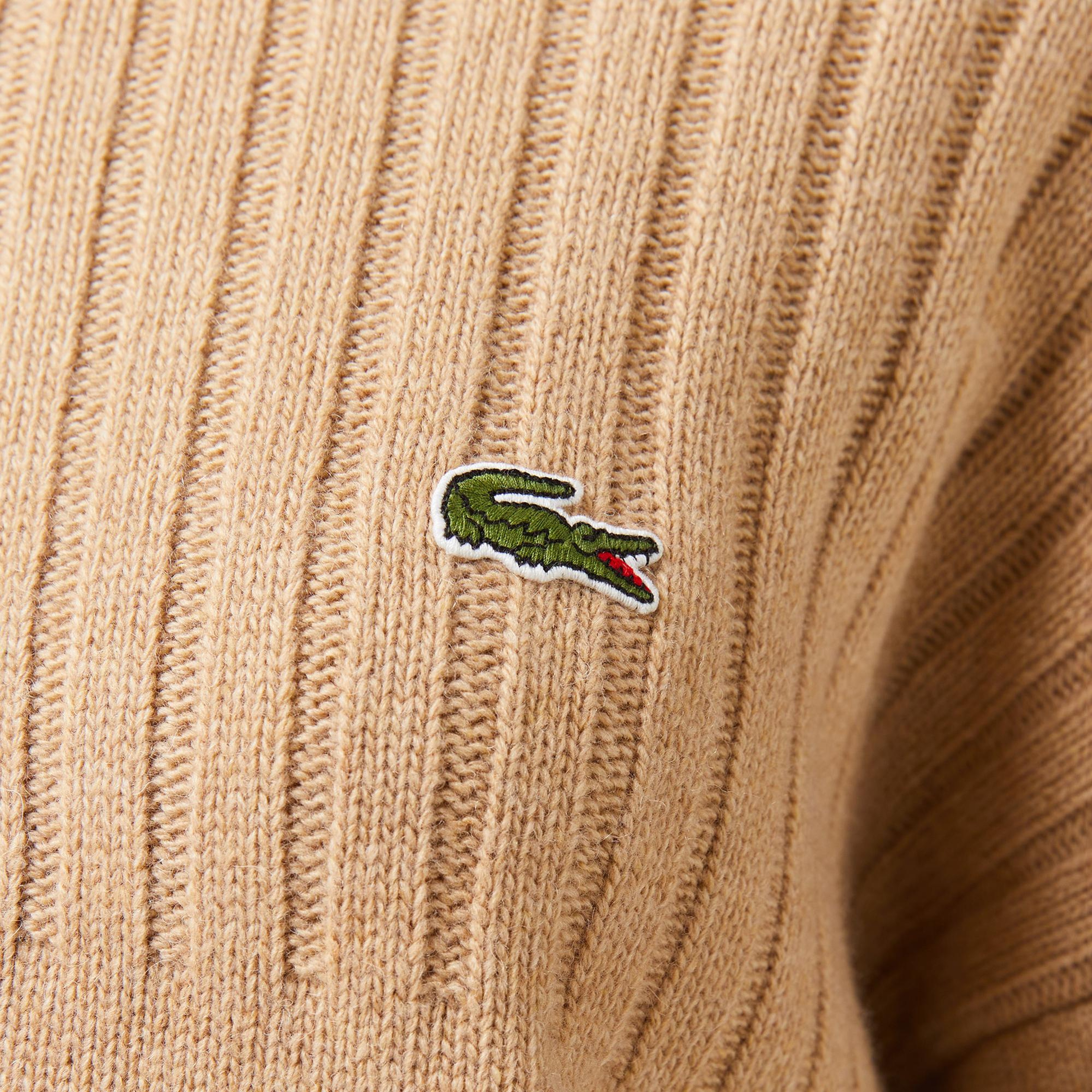 Lacoste Kadın Regular Fit Yarım Fermuarlı Renk Bloklu Bej Kazak