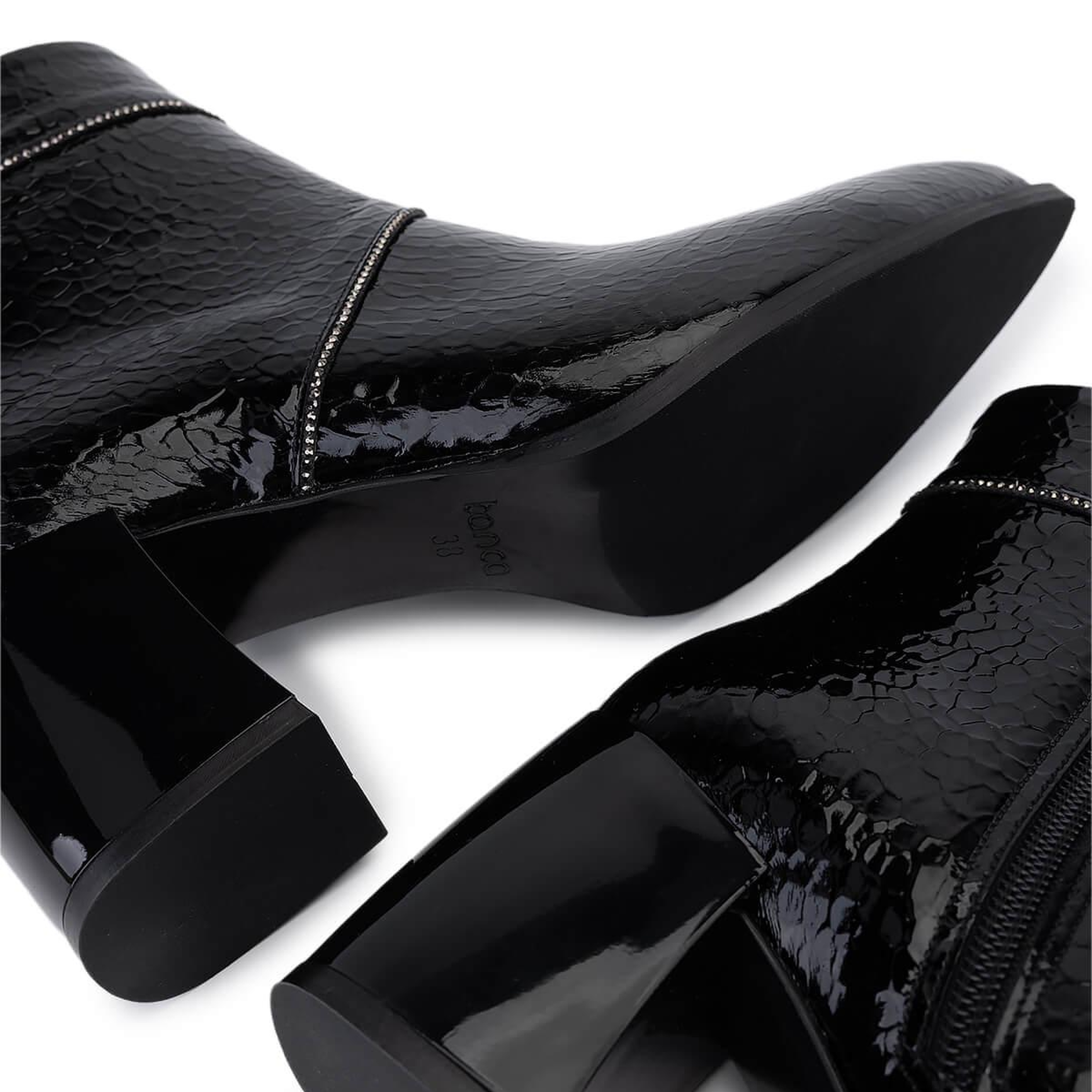 Tamer Tanca Kadın Suni Deri Siyah Rugan Topuklu Bot