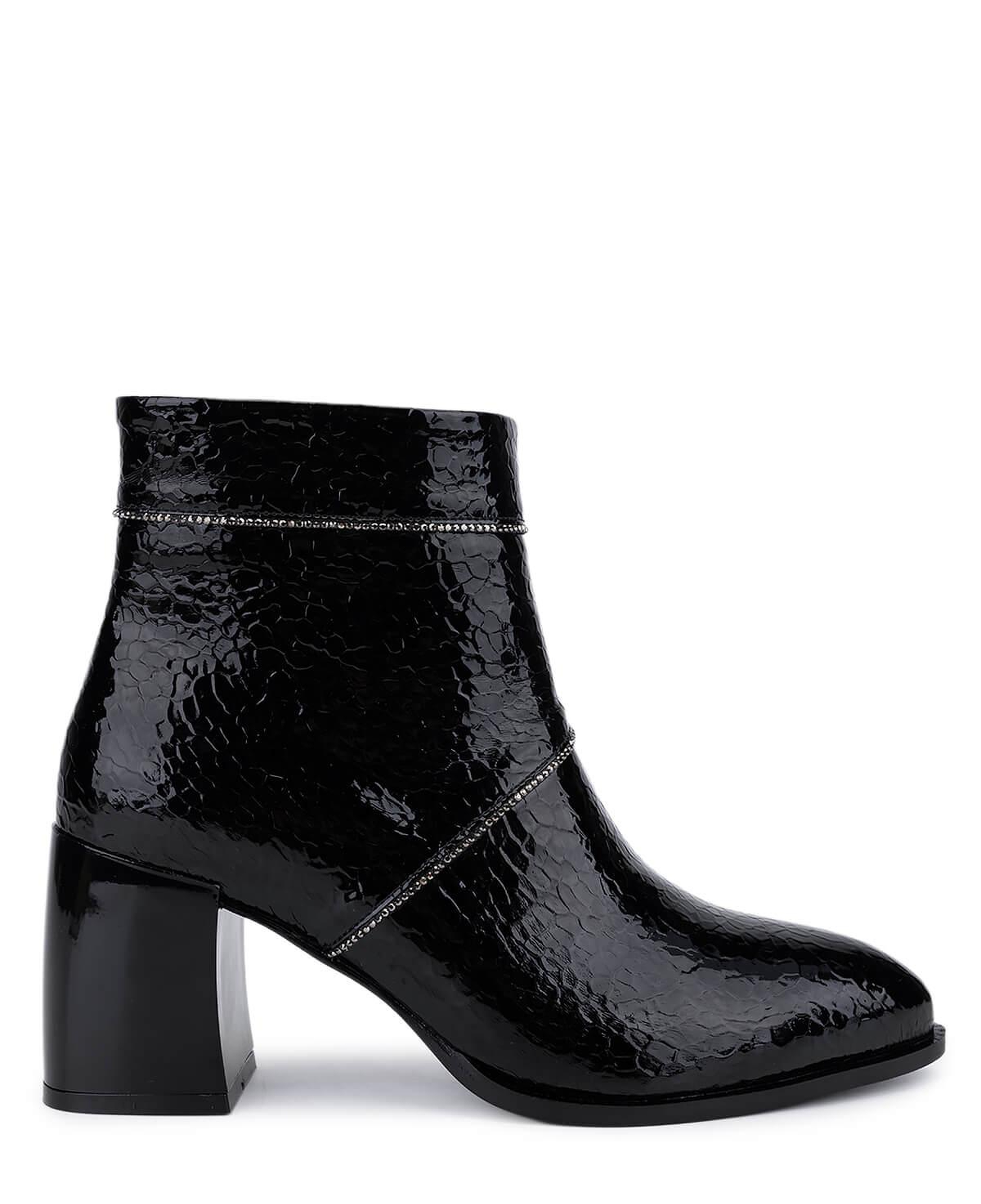 Tamer Tanca Kadın Suni Deri Siyah Rugan Topuklu Bot