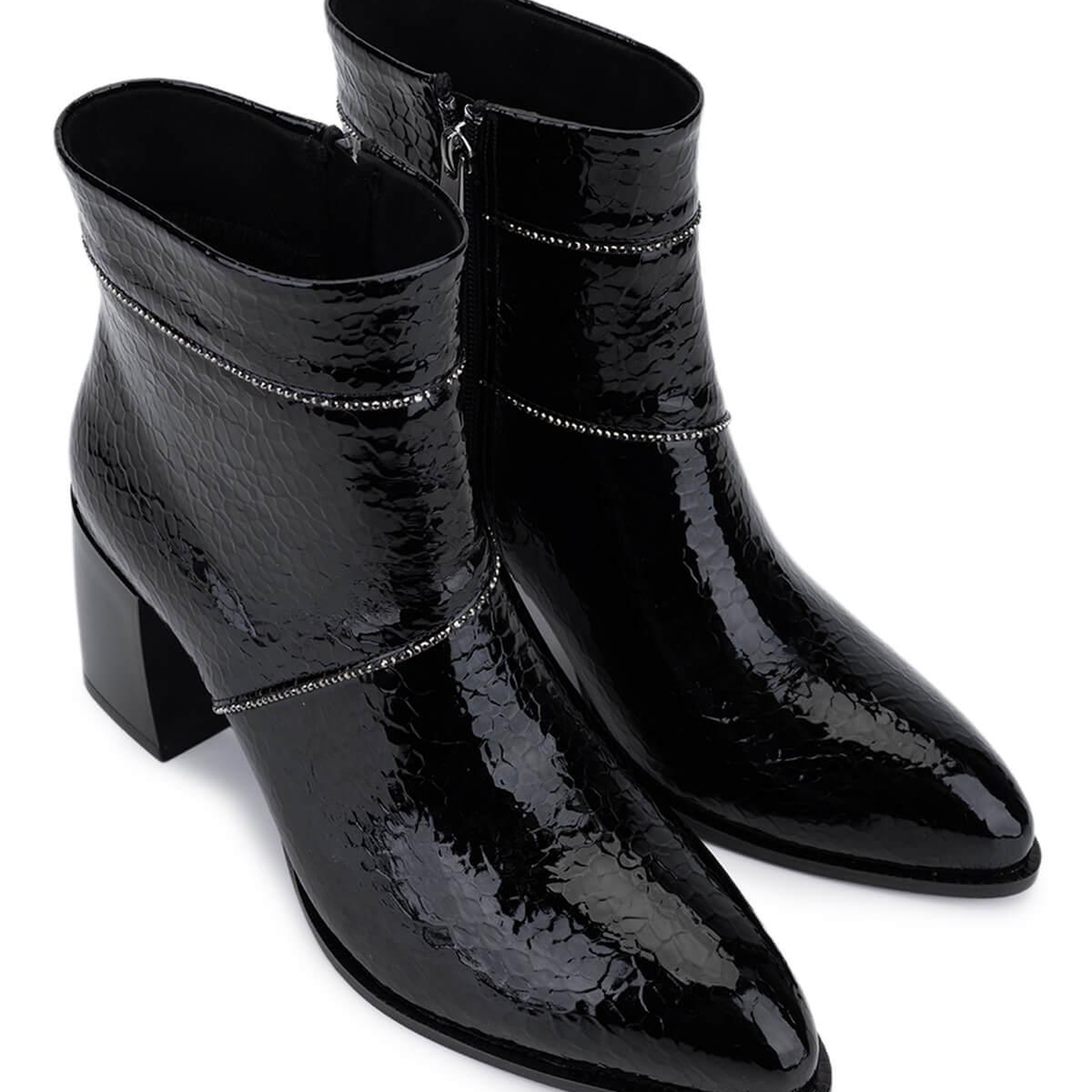 Tamer Tanca Kadın Suni Deri Siyah Rugan Topuklu Bot