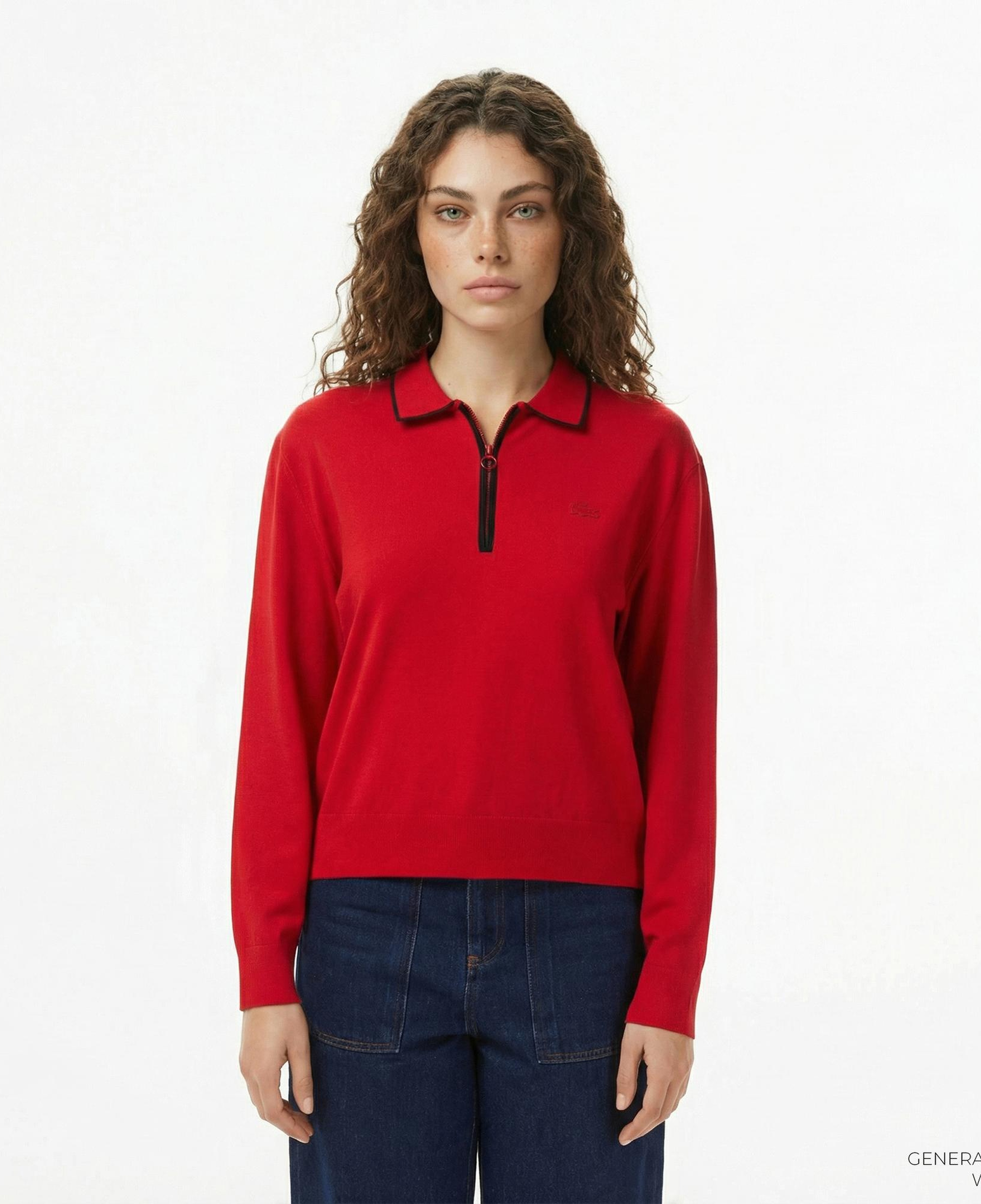 Lacoste Kadın Regular Fit Polo Yaka Kırmızı Kazak