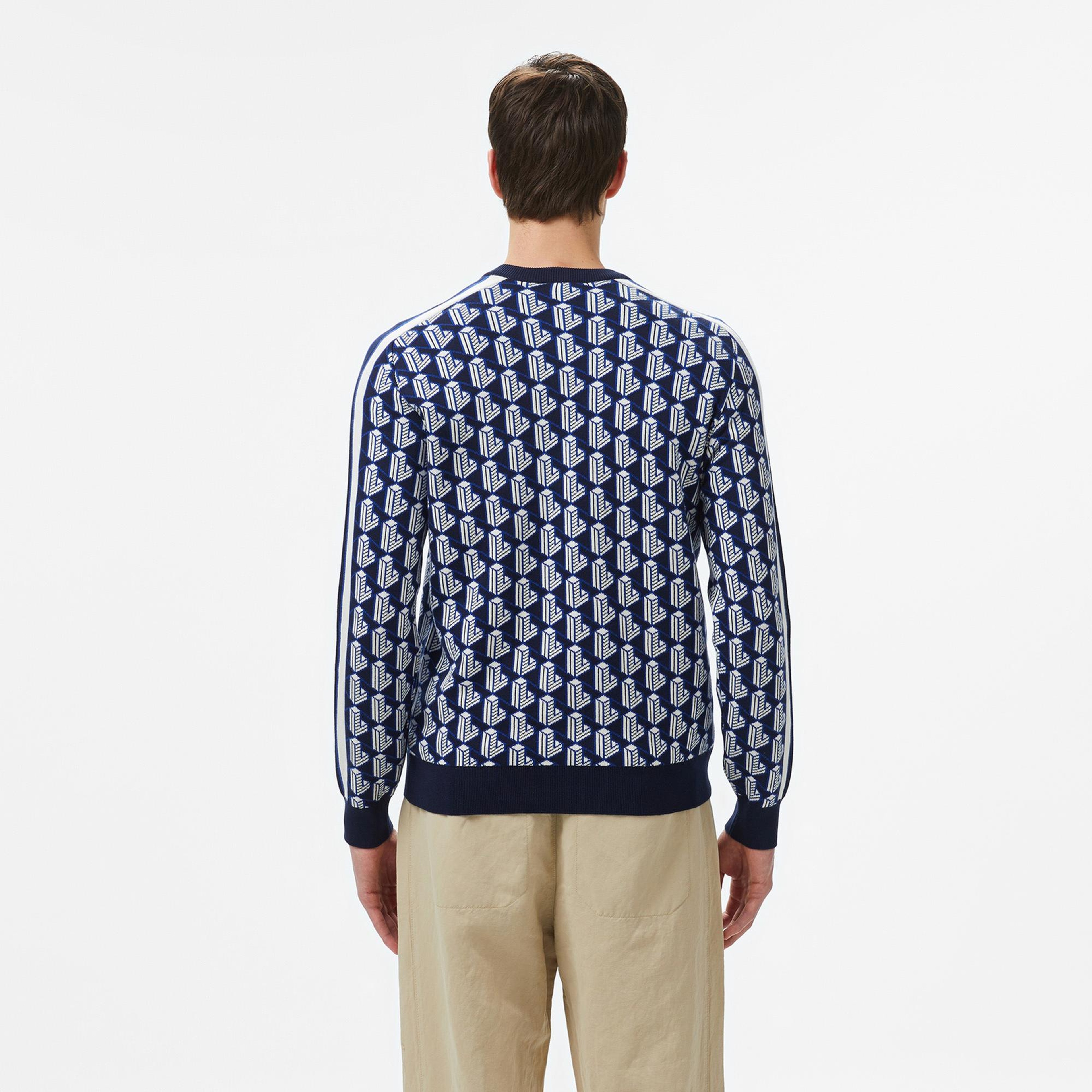 Lacoste Erkek Classic Fit Bisiklet Yaka Monogram Lacivert Kazak