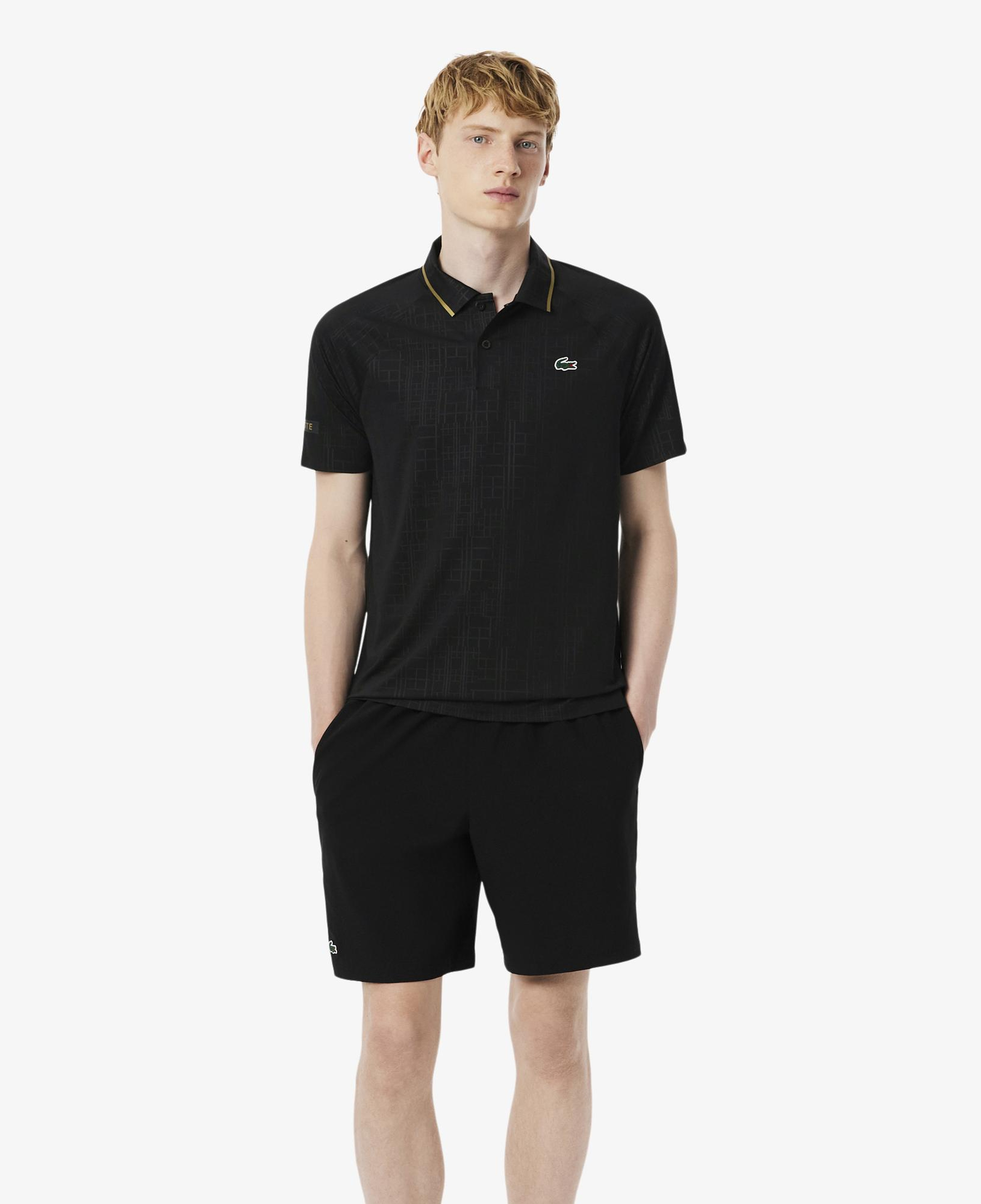 Lacoste Tennis x Novak Djokovic Erkek Slim Fit Desenli Siyah Polo
