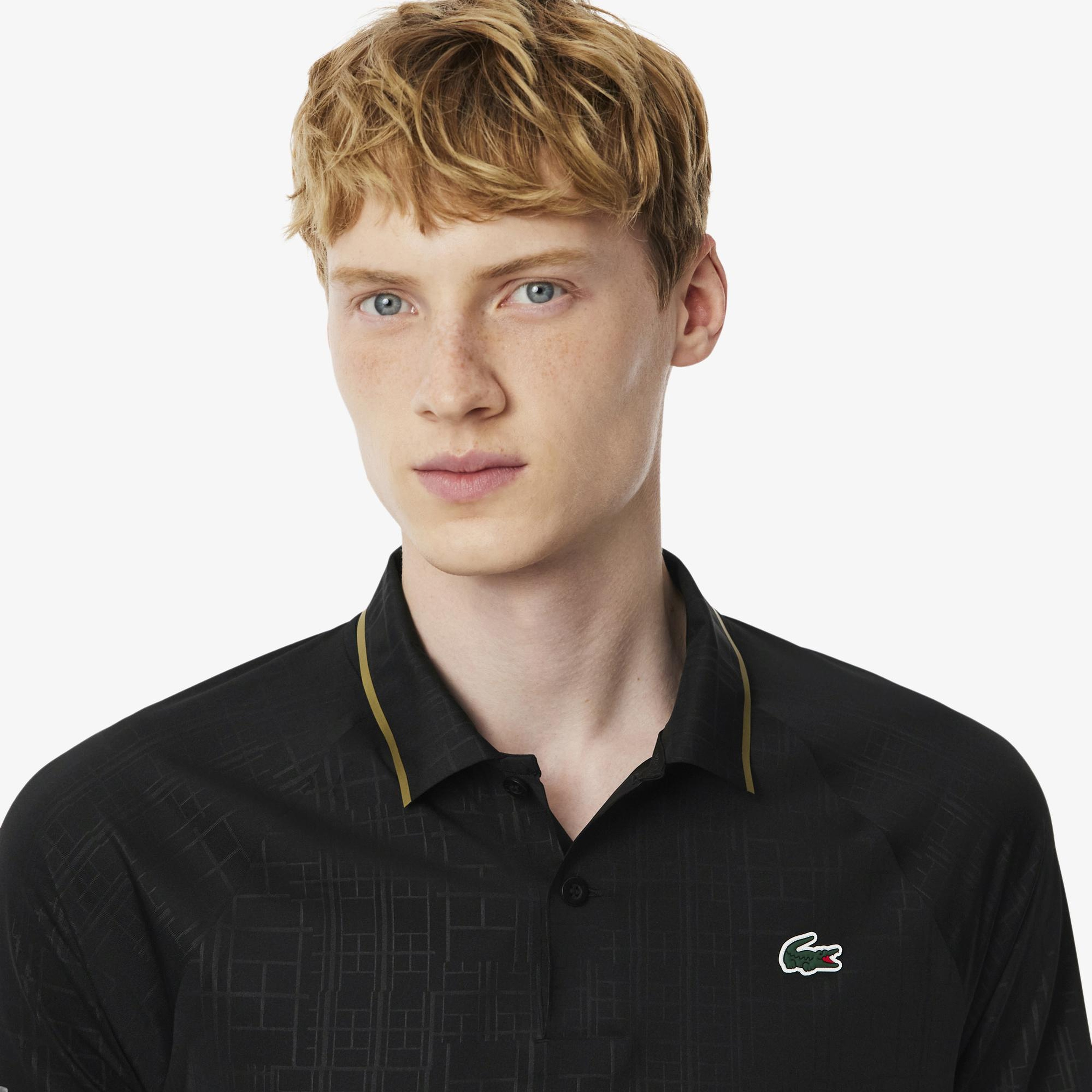 Lacoste Tennis x Novak Djokovic Erkek Slim Fit Desenli Siyah Polo
